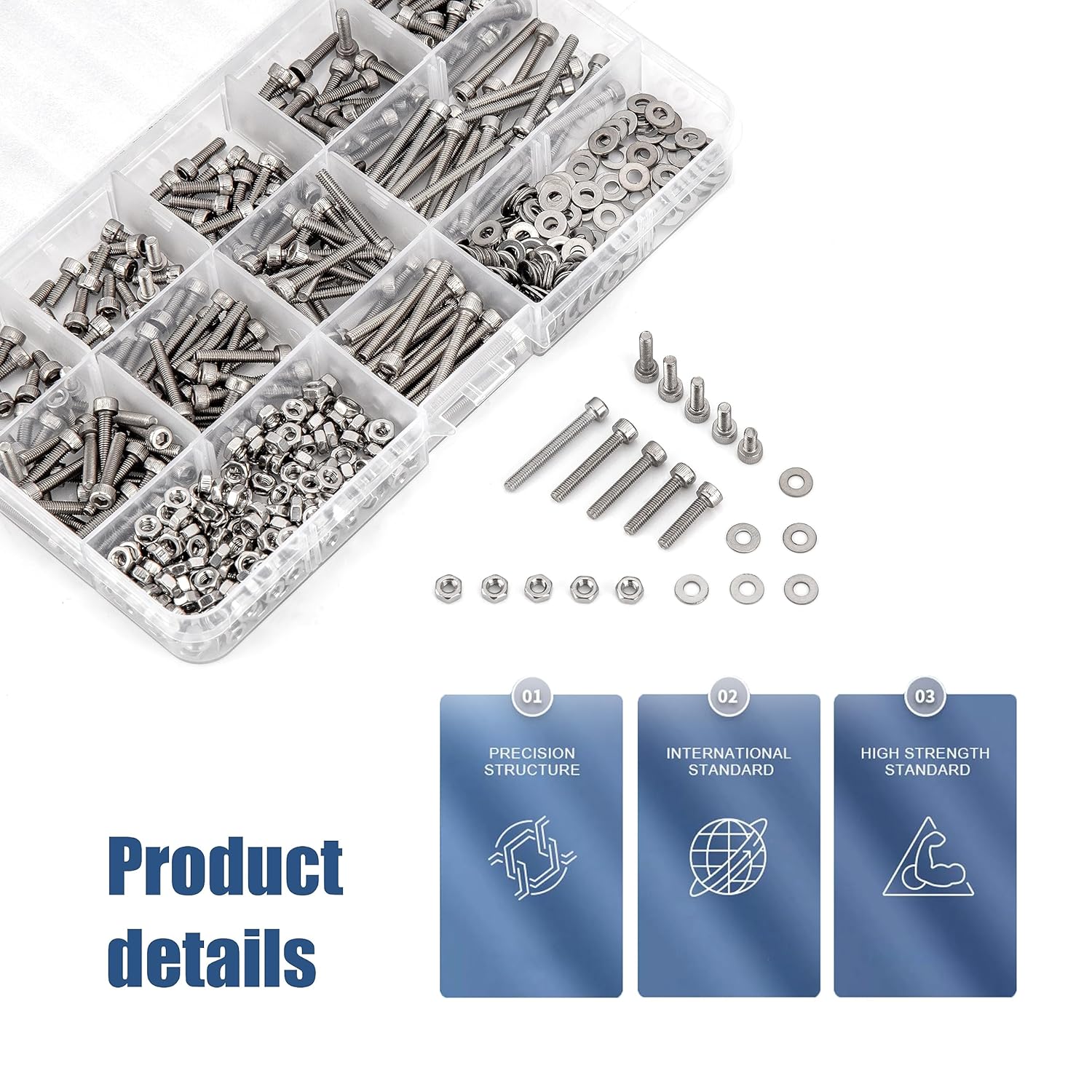Kit surtido de tornillos métricos, tuercas y arandelas M3, 600 piezas de tornillos hexagonales, tuercas y pernos y arandelas, tornillos de fijación