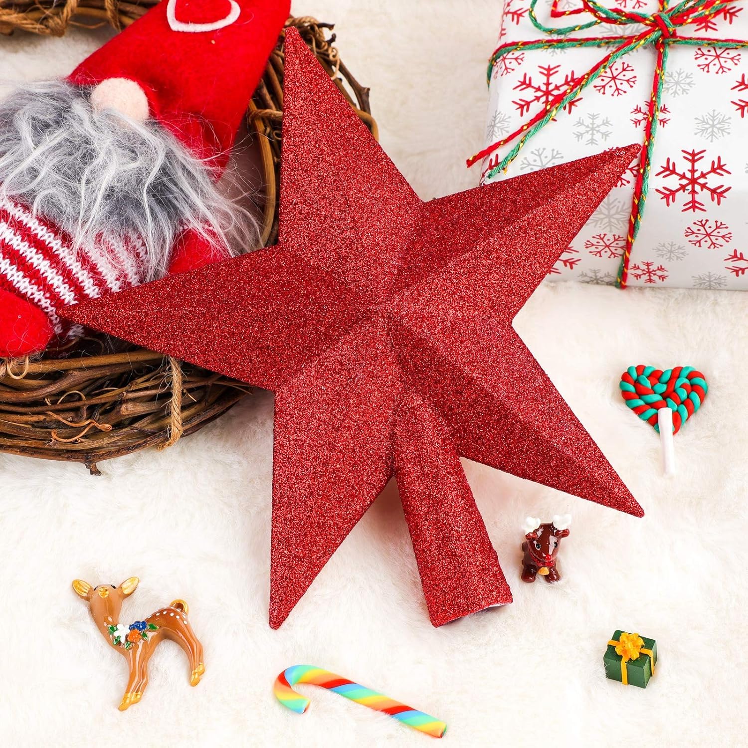 URATOT – Adorno decorativo para copa de árbol de Navidad, diseño de estrella brillante con purpurina, inastillable