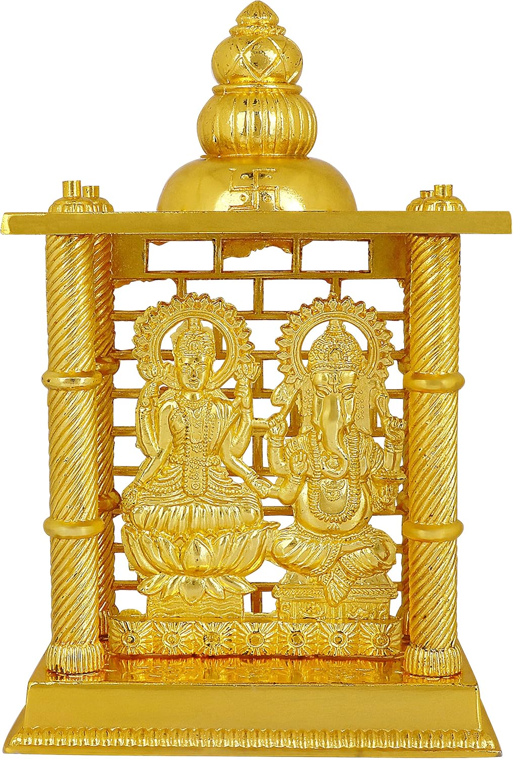CRAFTSMAN SATVIK – Estatua de Lakshmi Ganesha Mandir de 7.5 pulgadas. Estatua de metal ídolo Murti para Pooja hindú para mandir del hogar,