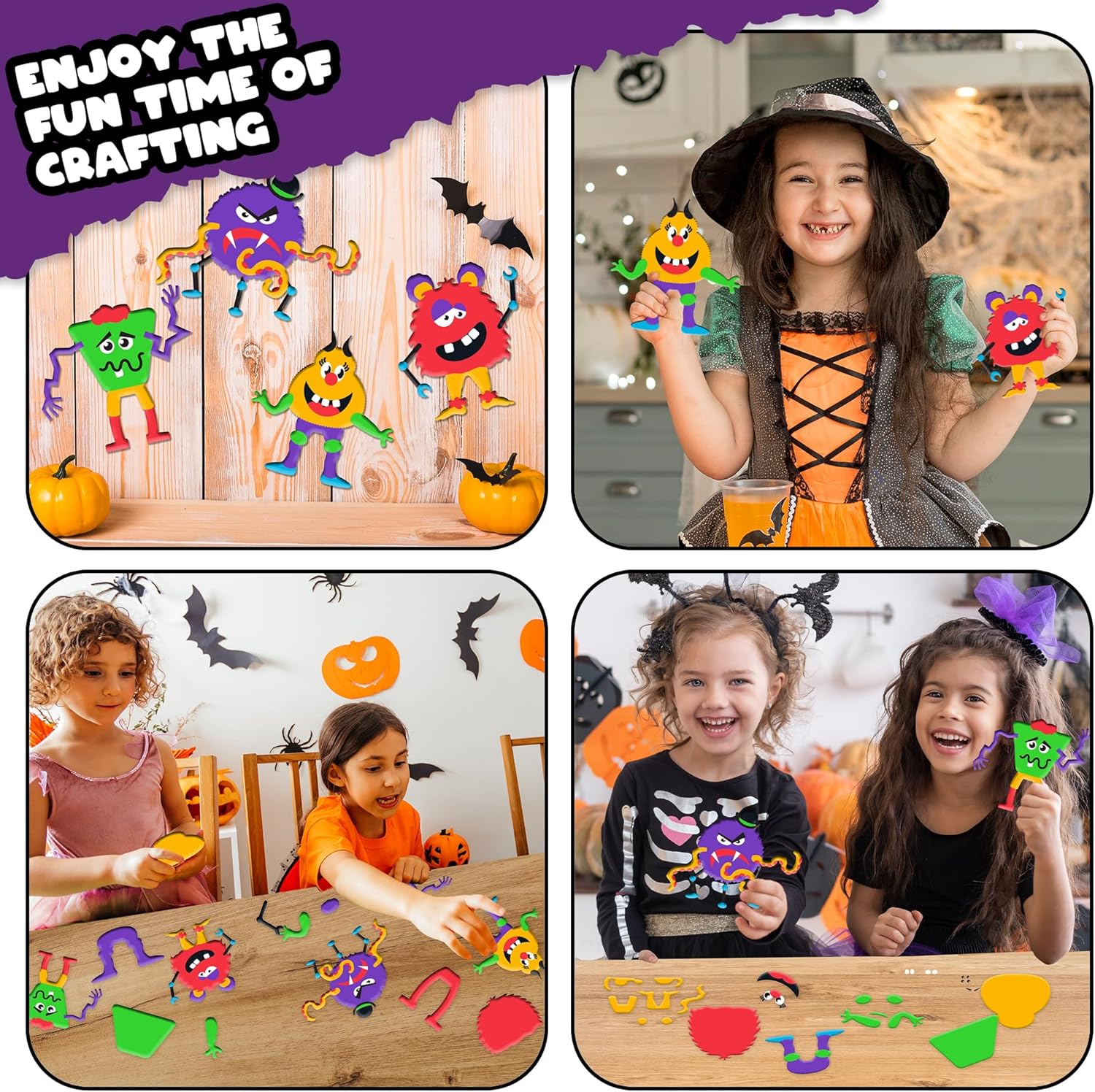 ArtCreativity Kit de manualidades de monstruo de espuma de Halloween, 12 juegos, kits de manualidades de Halloween sin desorden – Actividad de