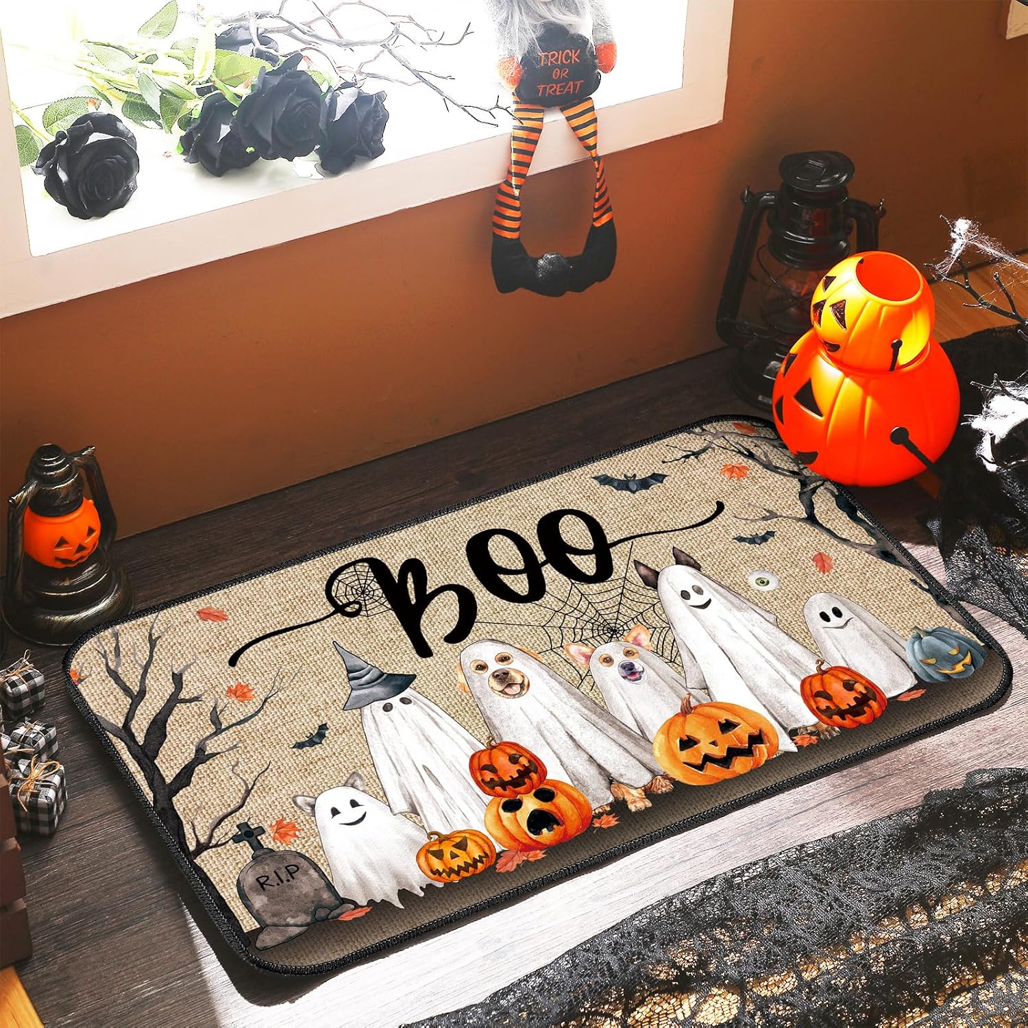 Ceenna Tapete de Halloween para puerta de Halloween, tapete espeluznante para puerta delantera, hogar, cocina, decoración interior y exterior, 15.7