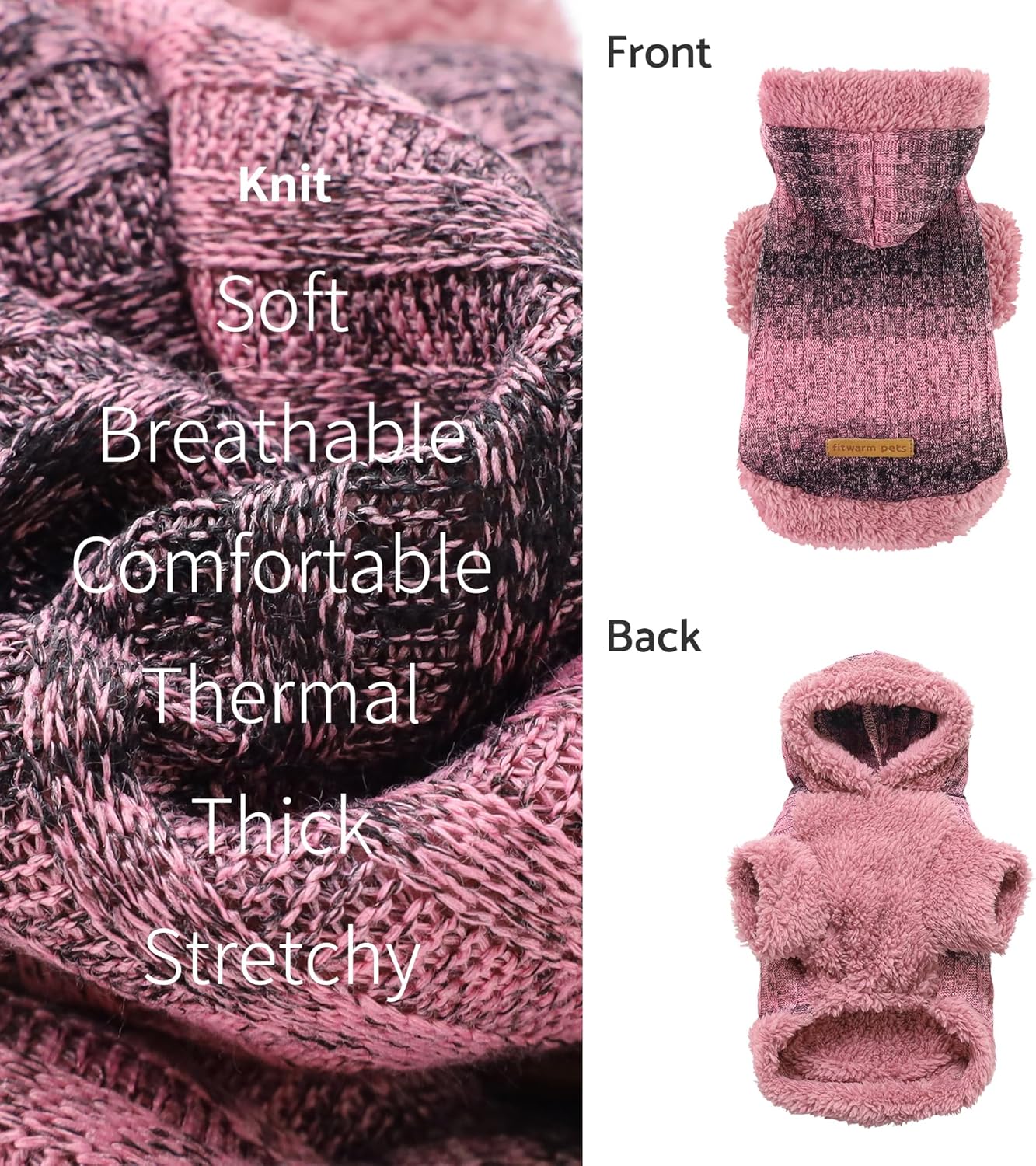 Fitwarm Suéter mullido para perro, ropa de invierno de punto para perros pequeños y niñas, atuendo con capucha para gatos y mascotas, rosa jaspeado,