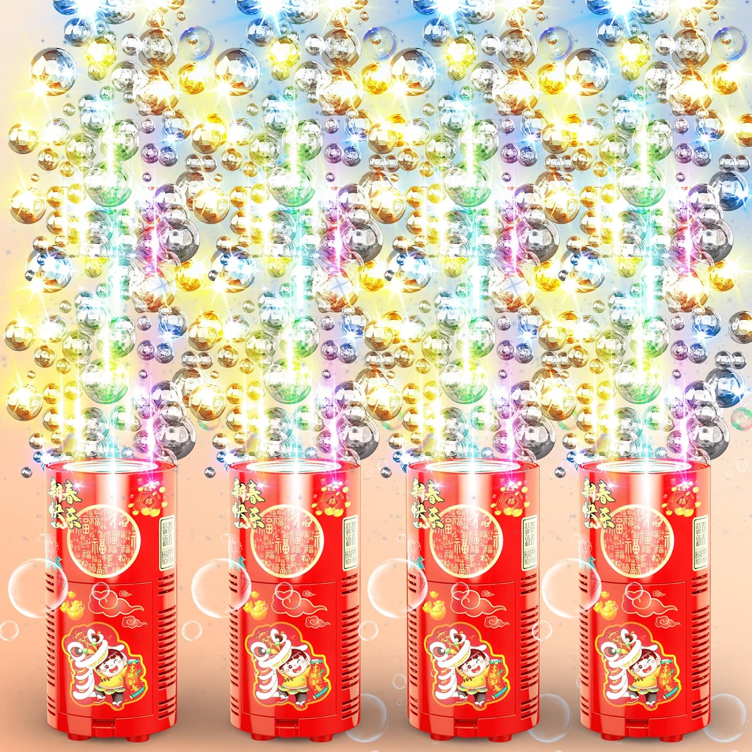 Máquina de burbujas de fuegos artificiales con solución de burbujas de 2.7 fl oz, máquina automática portátil de burbujas con luces y música para