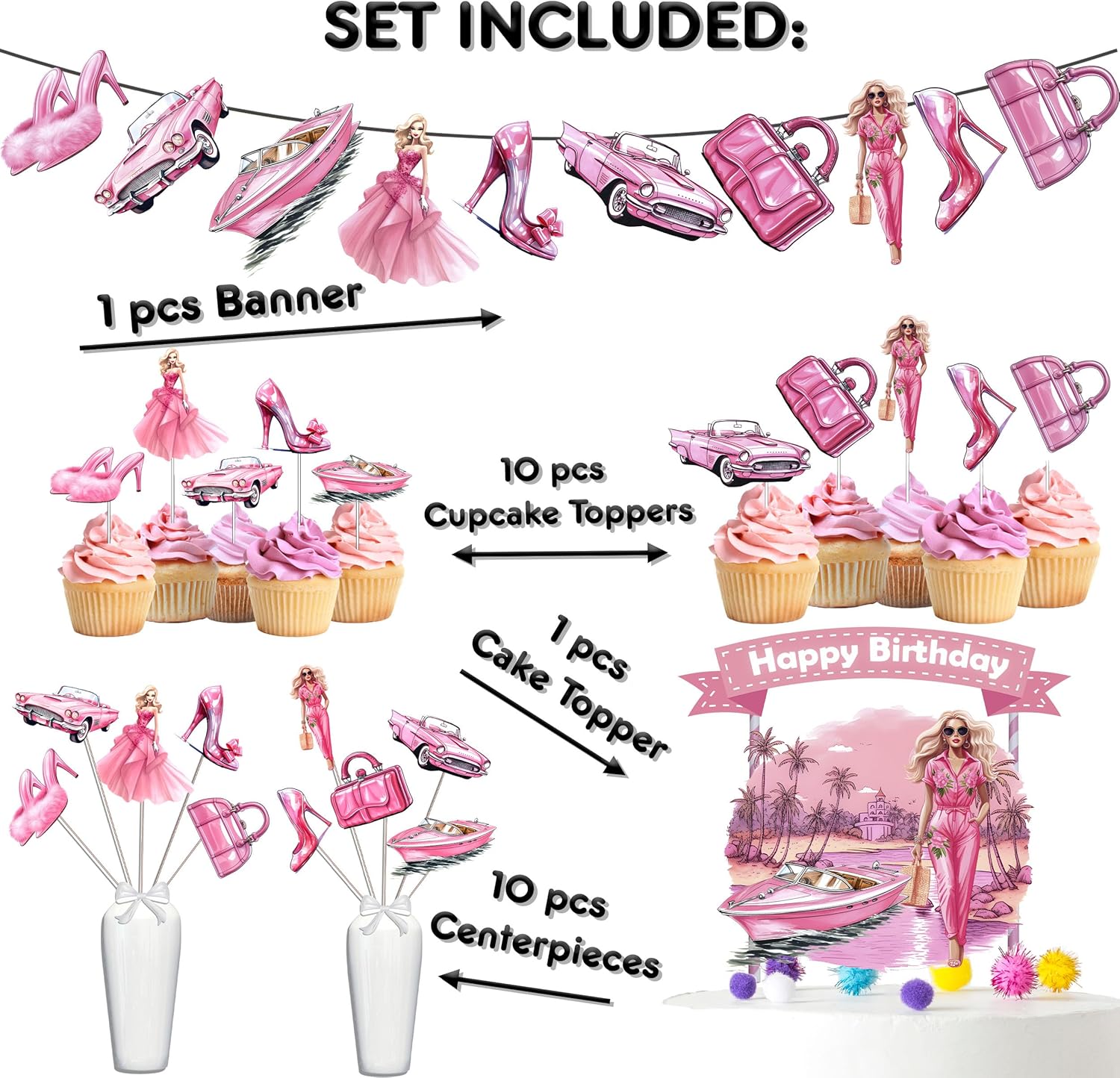 Paquete de decoración de fiesta de cumpleaños de muñecas crea una celebración mágica!