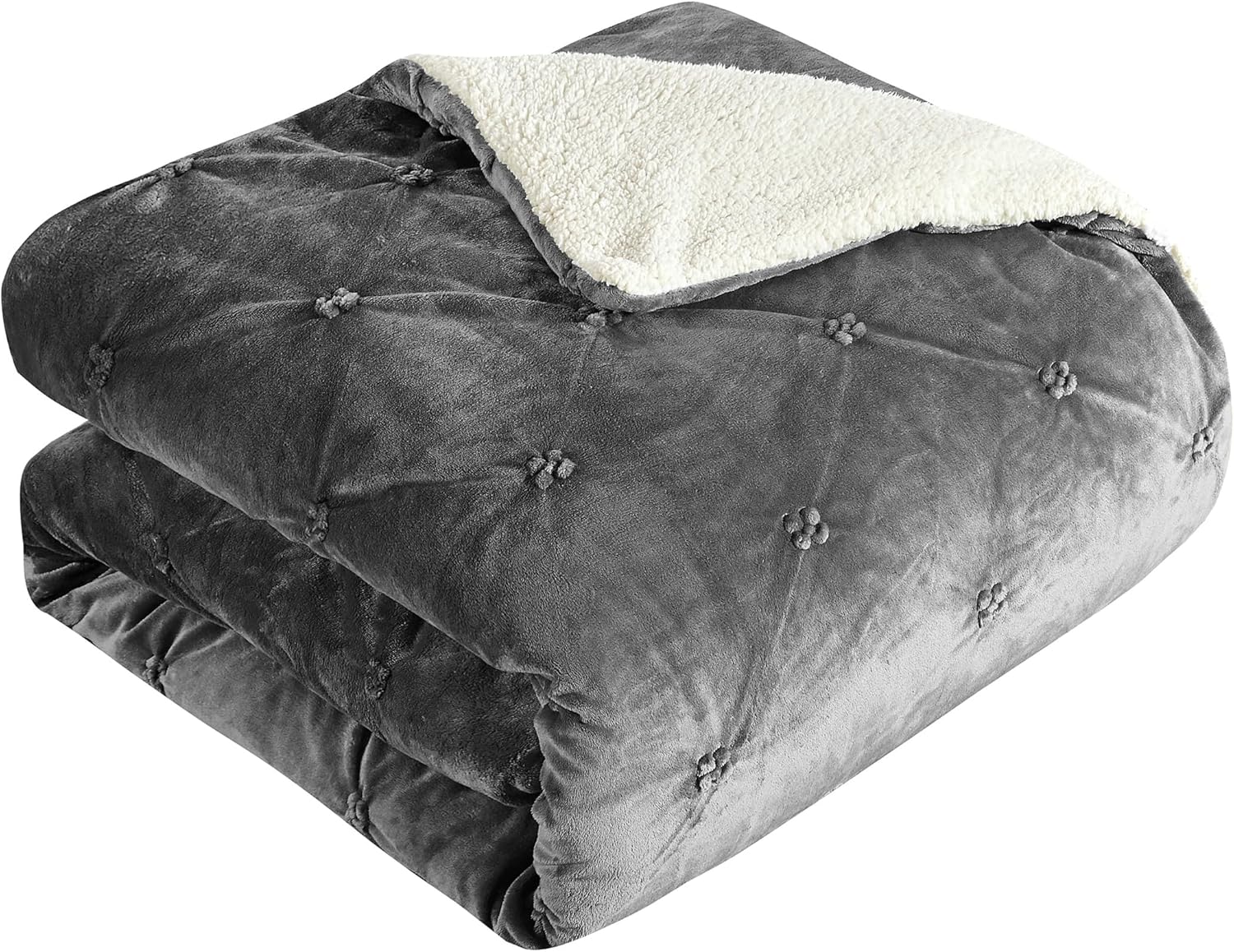 Chic Home CS4800-AN Josepha – Edredón plisado con volantes y frunces, forro de sherpa, beige, individual extra largo