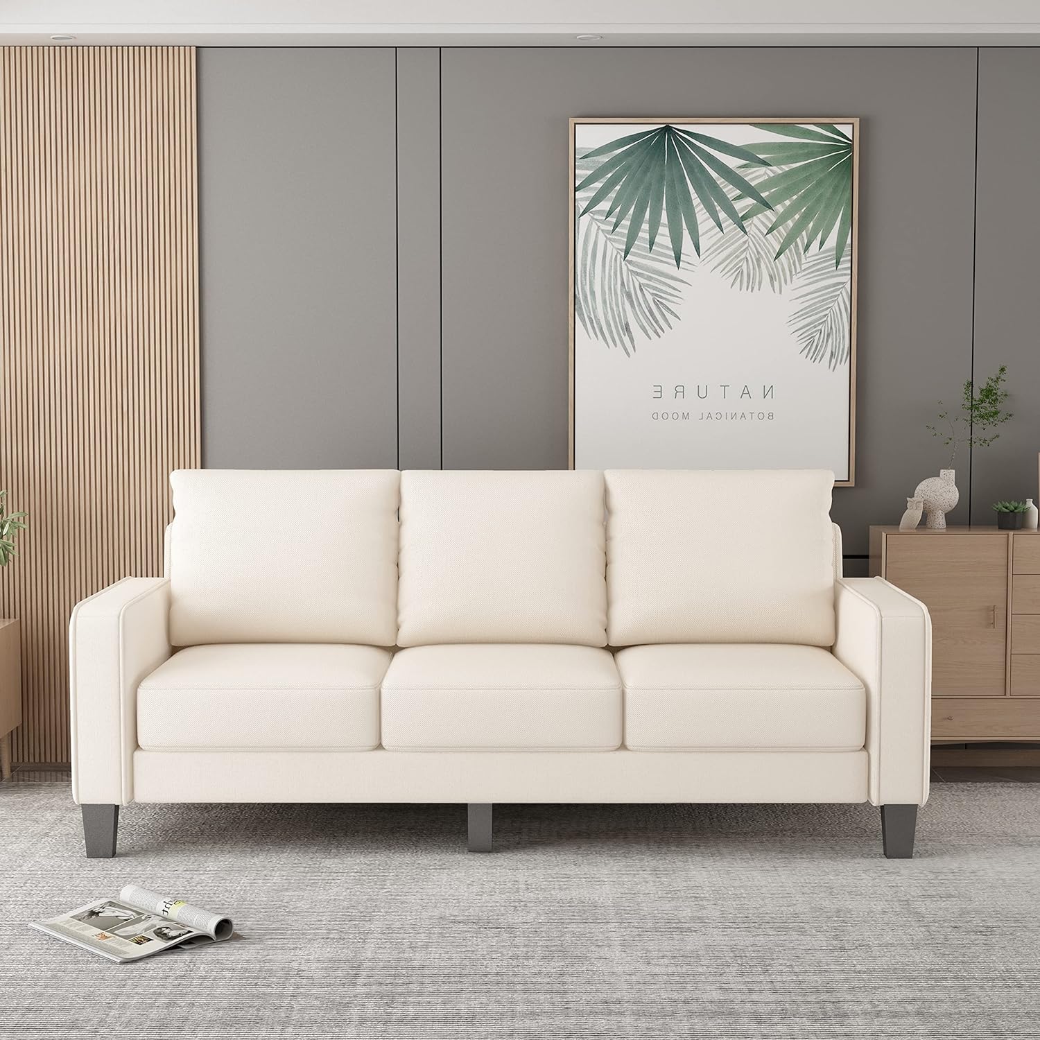Sofá moderno de tela de 3 plazas de 75 pulgadas, con caja de almacenamiento, con capacidad de peso de 800 libras para sala de estar, dormitorio,
