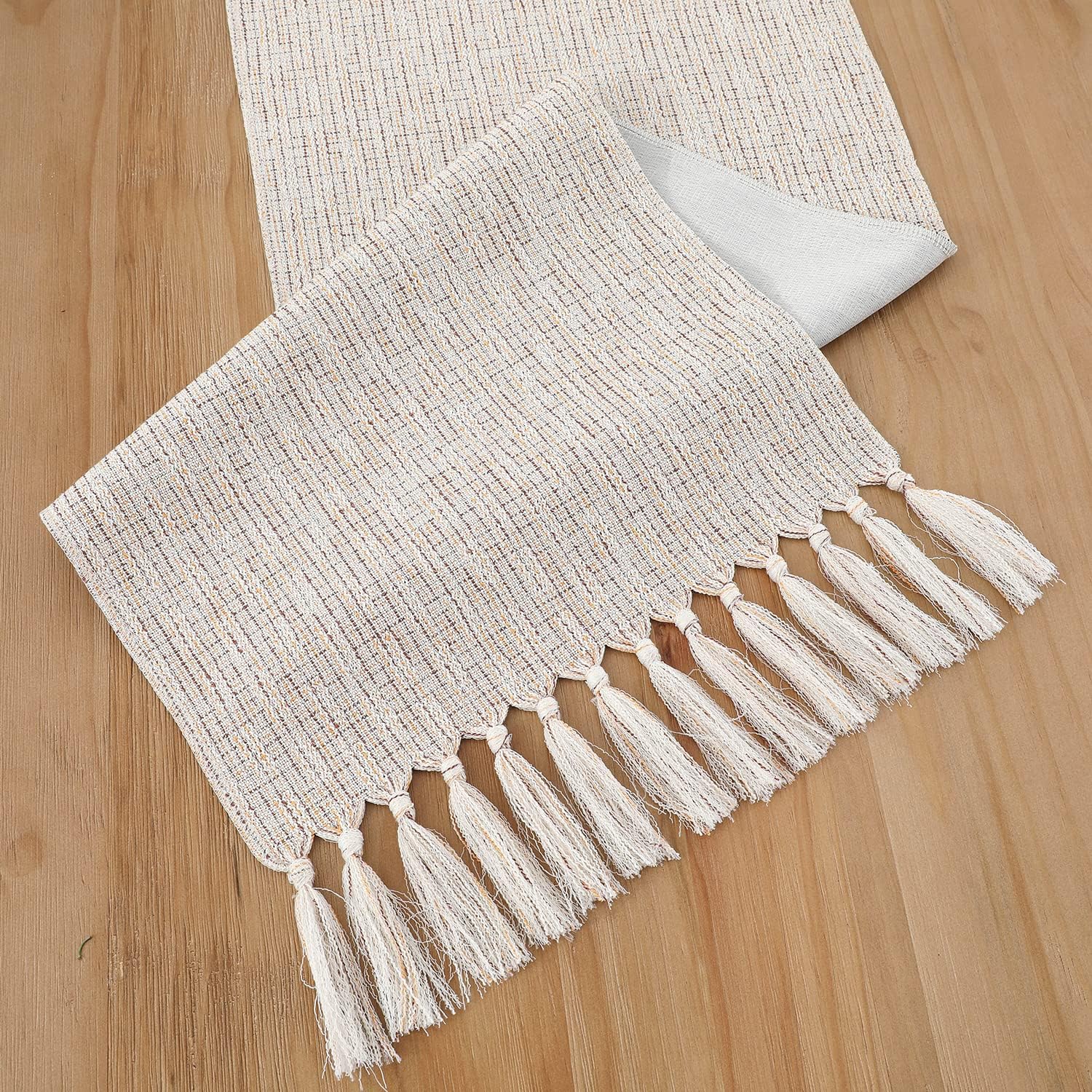 Camino de mesa rústico de estilo granja, lino de arpillera gruesa y bohemio, lavable de 108 pulgadas de largo para decoración de comedor, tocador,