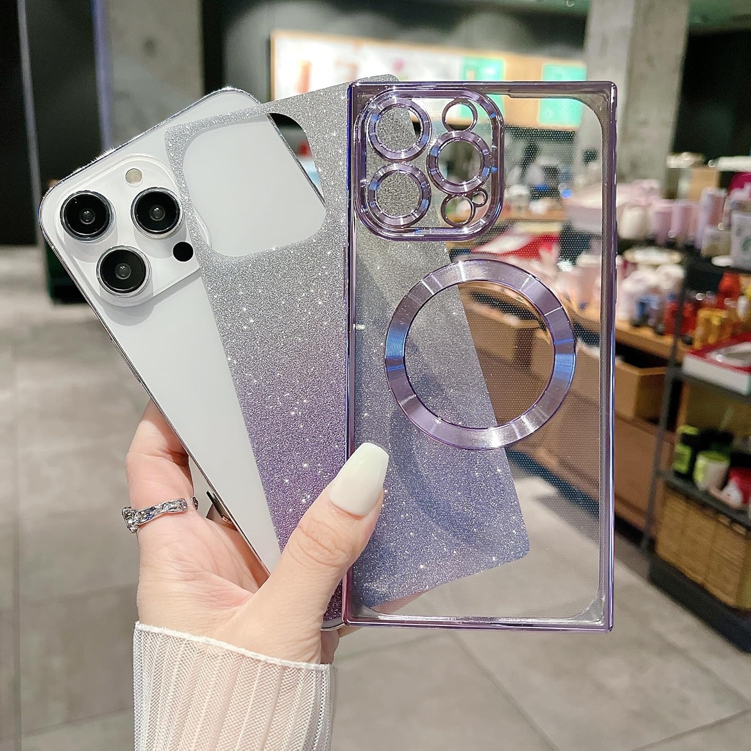 aowner Funda magnética para iPhone 11 Pro Max cuadrada con purpurina compatible con MagSafe protección resistente, ajuste delgado, a prueba de