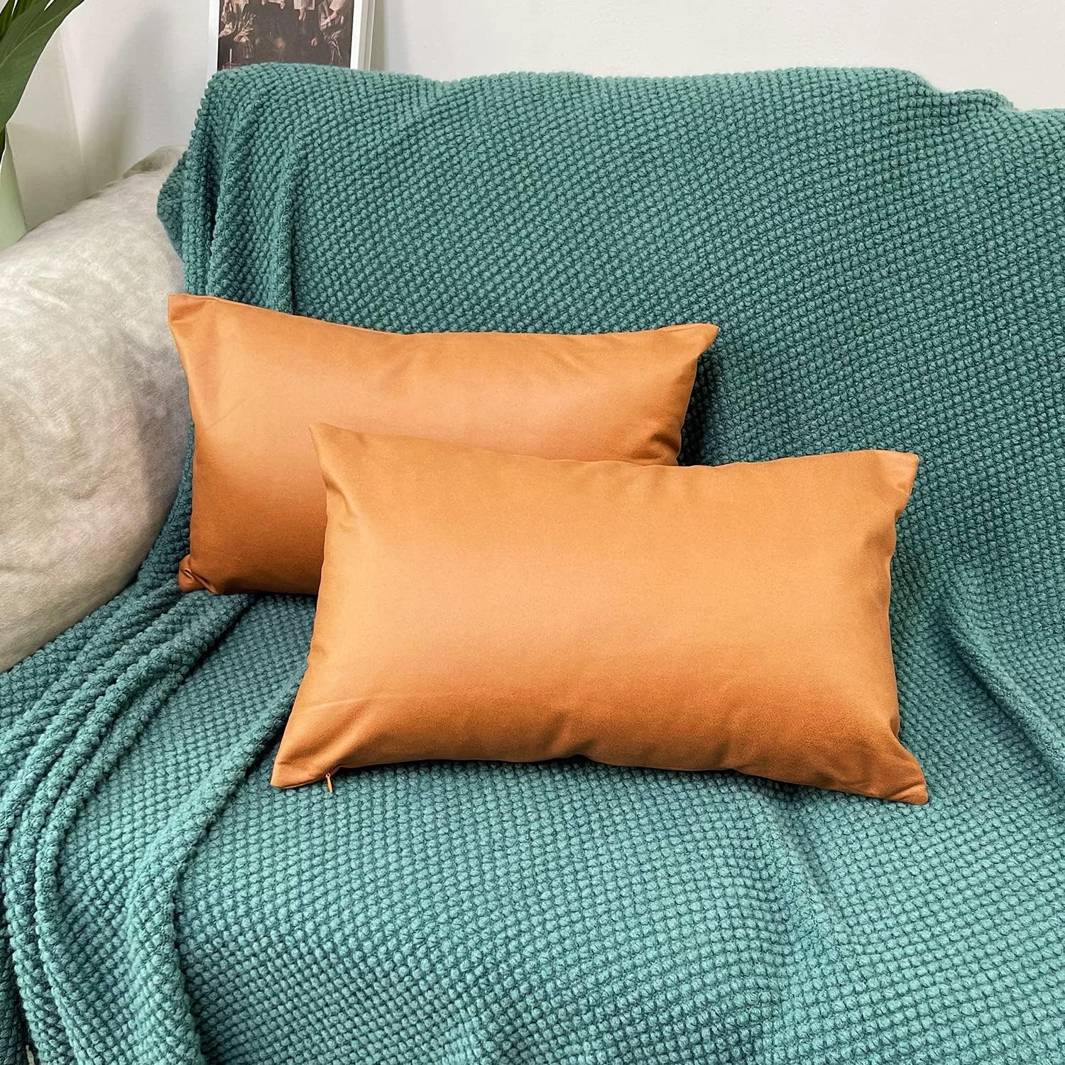 SHANLUO Juego de 2 fundas de almohada de piel sintética de 12 x 20 pulgadas, estilo moderno, para sofá, sala de estar, ropa de cama, sofá,