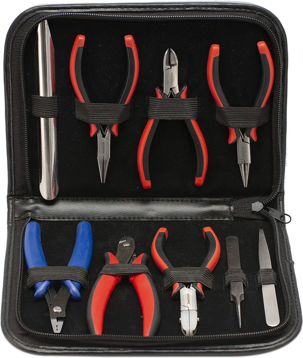 The Beadsmith Deluxe Beader’s Tool Set-9Pcs Ergo redondo, cadena, cortador de carburo de tungsteno, plano de nailon, cortador de crimpadores, nudos