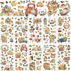 12 hojas de calcomanías clásicas para transferencias para manualidades y muebles, calcomanías clásicas de trineo, piña, calabaza, para hogar, 12 hojas de calcomanías clásicas para transferencias para manualidades y muebles, calcomanías clásicas de trineo, piña, calabaza, para hogar,