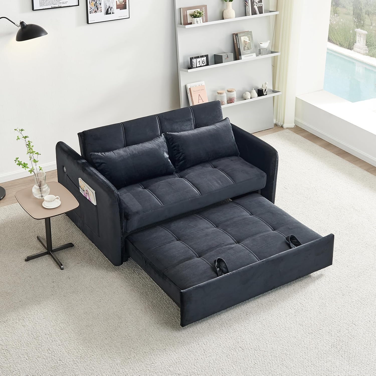 Sofá biplaza convertible 3 en 1, sofá futón con cama extraíble, sofá biplaza pequeño con respaldo reclinable, muebles de sala de estar, sofá cama,
