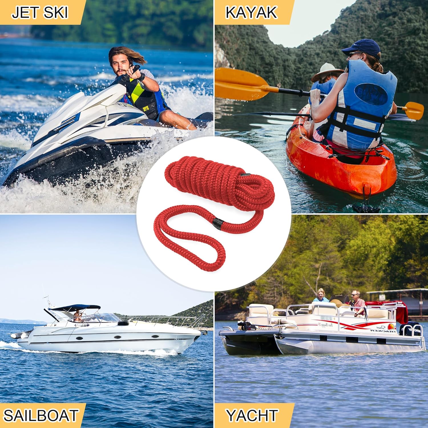 Líneas de muelle de barco de 38 pulgadas x 15 pies, líneas de muelle de nailon trenzado doble y cuerda duraderas para barcos, cuerdas de barco para