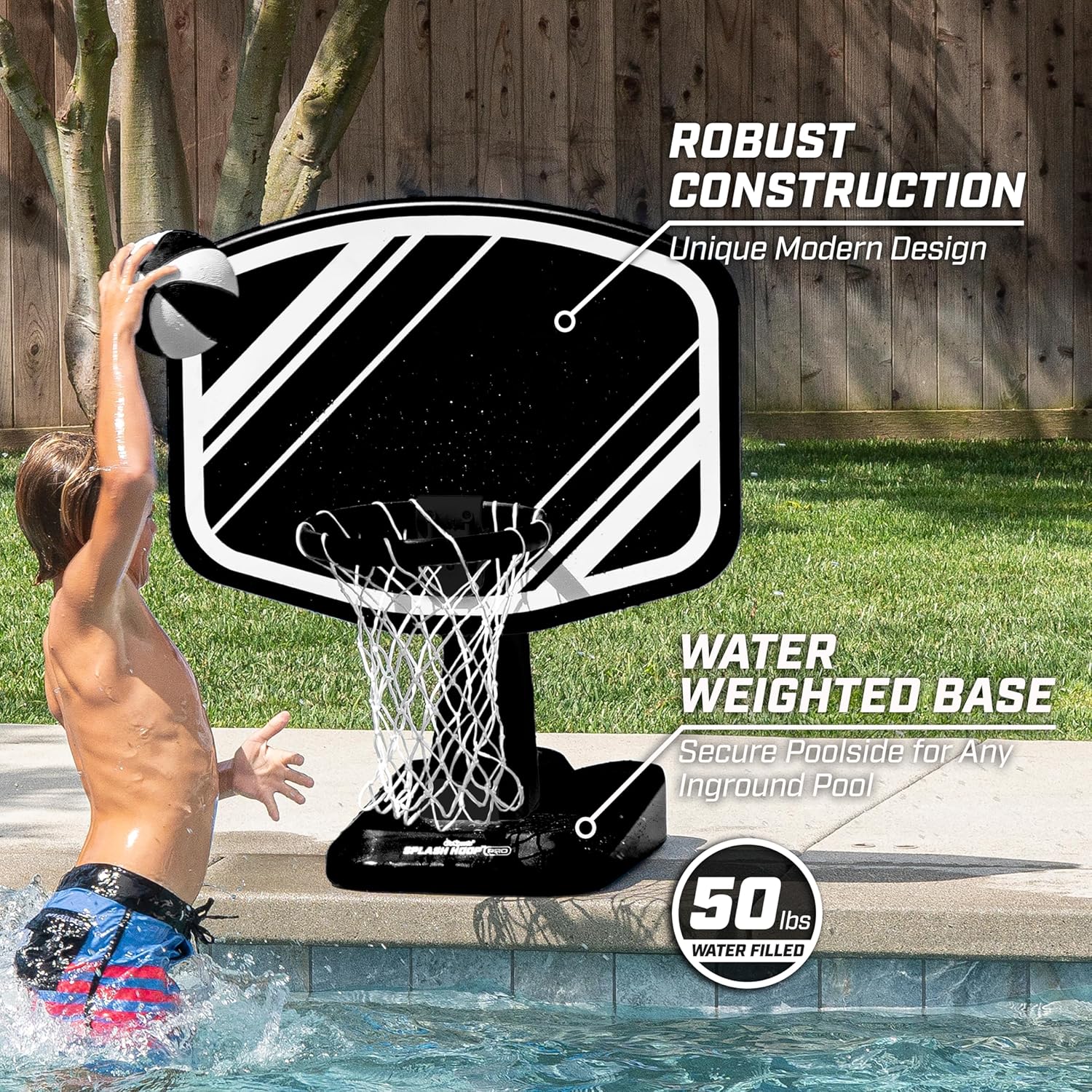 GoSports Splash Hoop – Juego de baloncesto para piscina, incluye aro de baloncesto de agua junto a la piscina, 2 bolas y bomba de inflador, elige tu