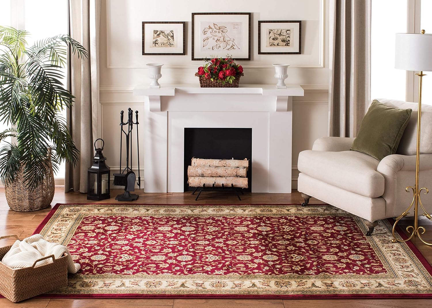 Safavieh Colección Lyndhurst LNH312A Alfombra tradicional oriental, color rojo y marfil, Polipropileno