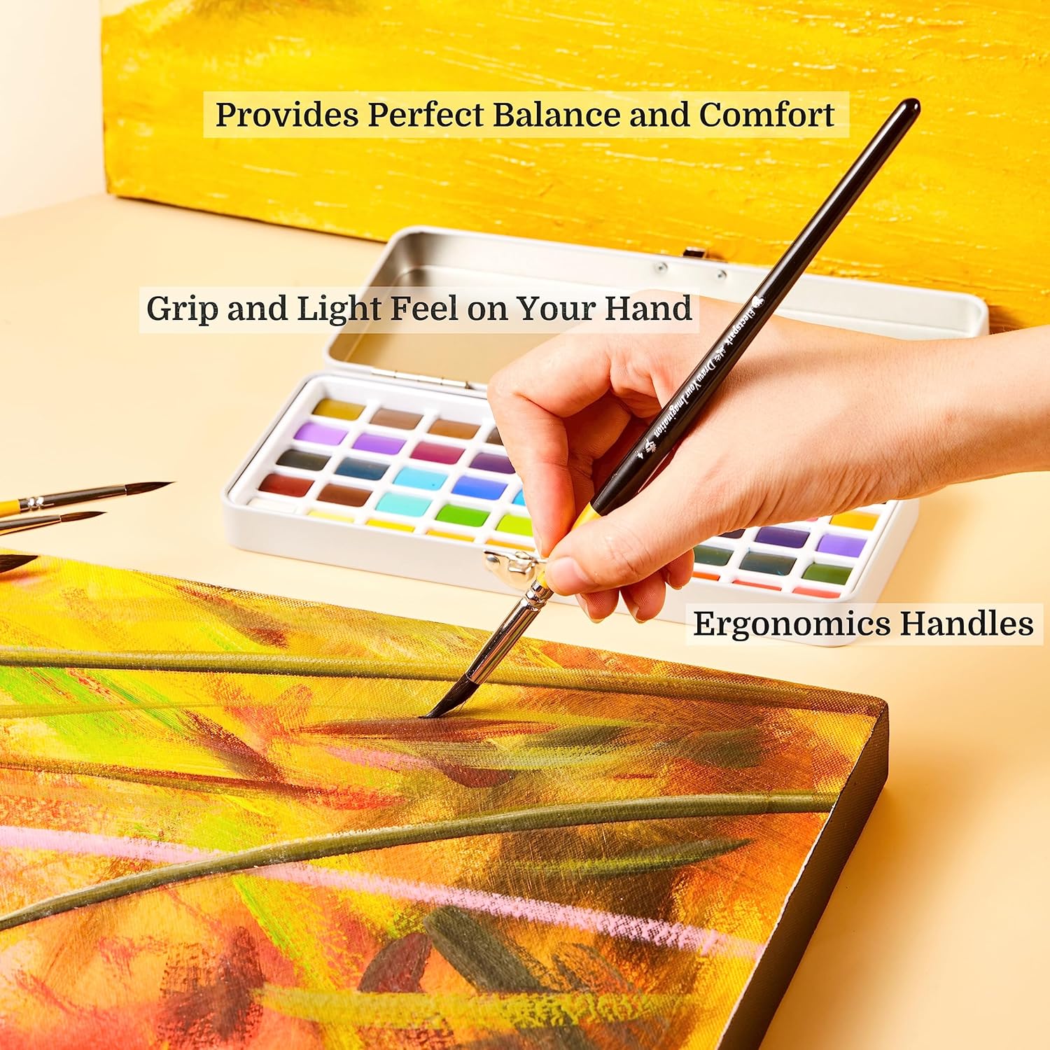 Electspark – Pinceles de acuarela profesionales para pintura de cerdas de ardilla sintética, juego de 6 pinceles puntiagudos para artistas, adultos,