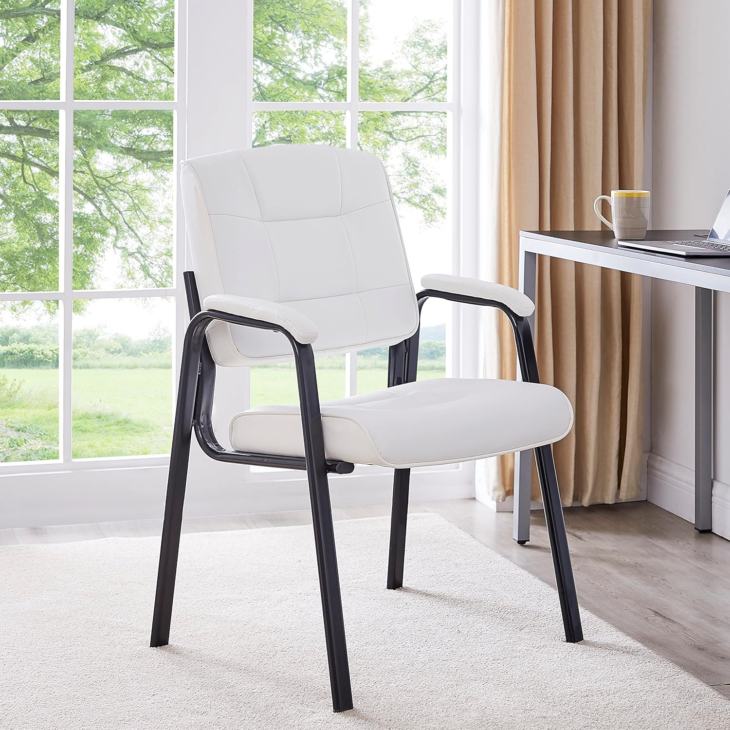 Naomi Home Juego de 2 sillas de sala de espera ejecutivas de cuero resistente, sillas de recepción de vestíbulo con reposabrazos acolchado, sillas