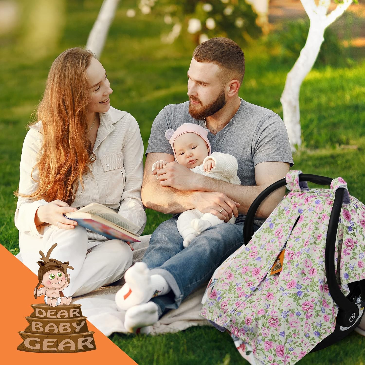 Dear Baby Gear Toldo floral para asiento de automóvil para bebé con apertura de botón a presión, funda de asiento de automóvil para recién nacidos y