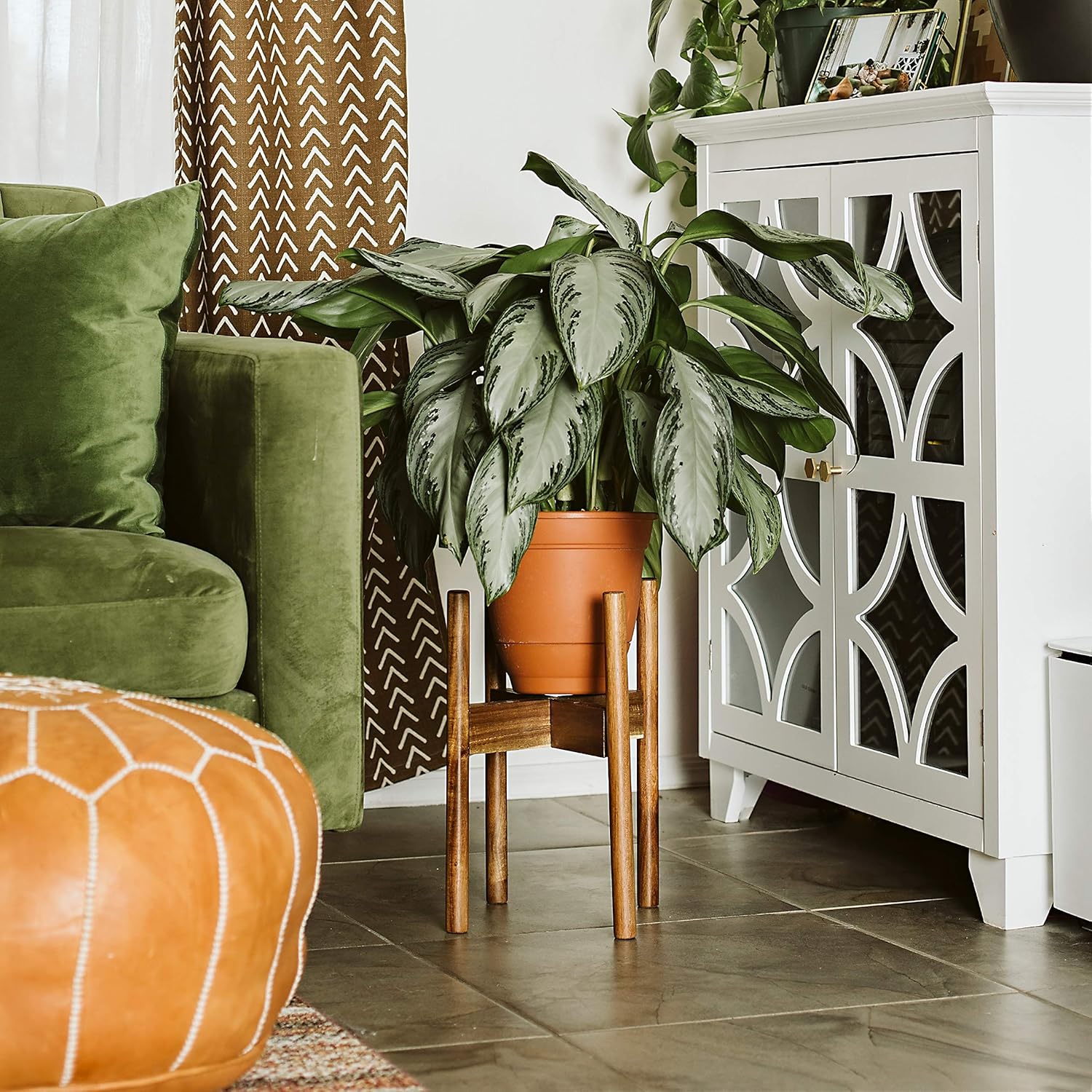 Soporte para plantas de madera dura de acacia, excluyendo maceta, soportes modernos de mediados de siglo para plantas de interior, soporte para