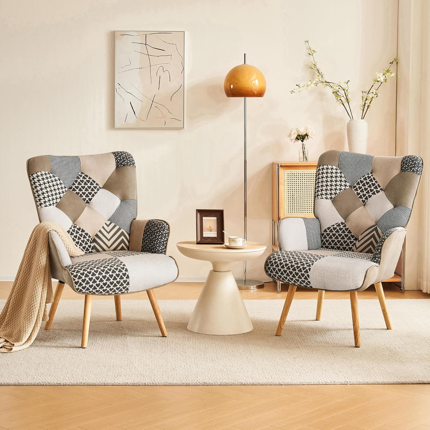 Fahomiss Silla decorativa, silla de sala de estar, sillón moderno con respaldo alto, sillas de lectura de parches coloridos para dormitorio, silla