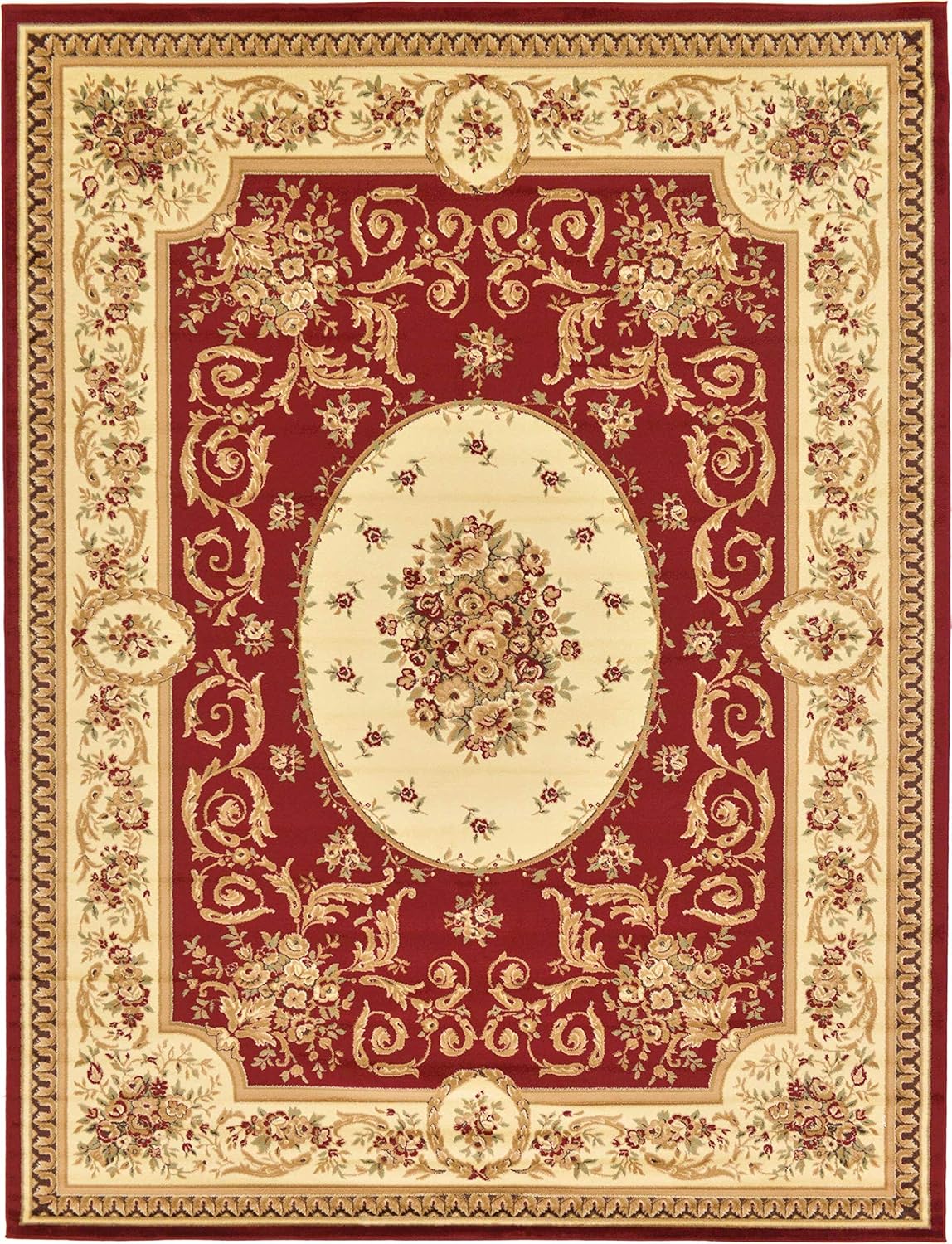 Unique Loom – Alfombra clásica tradicional, colección Versalles, Polipropileno, RojoVerde
