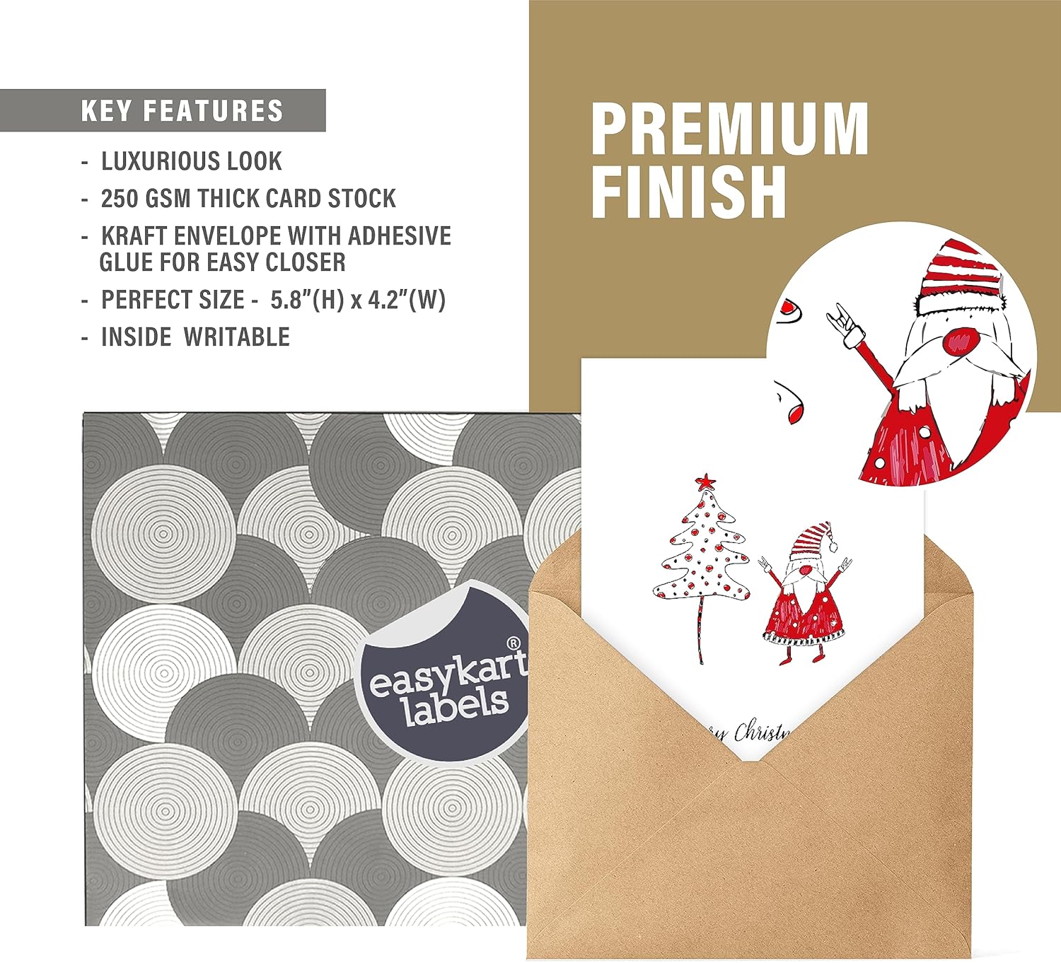 easykart labels Surtido de 24 tarjetas de Navidad con sobres y calcomanías de sellado, 3 diseños temáticos de Papá Noel, 5.75 x 4.25 pulgadas para