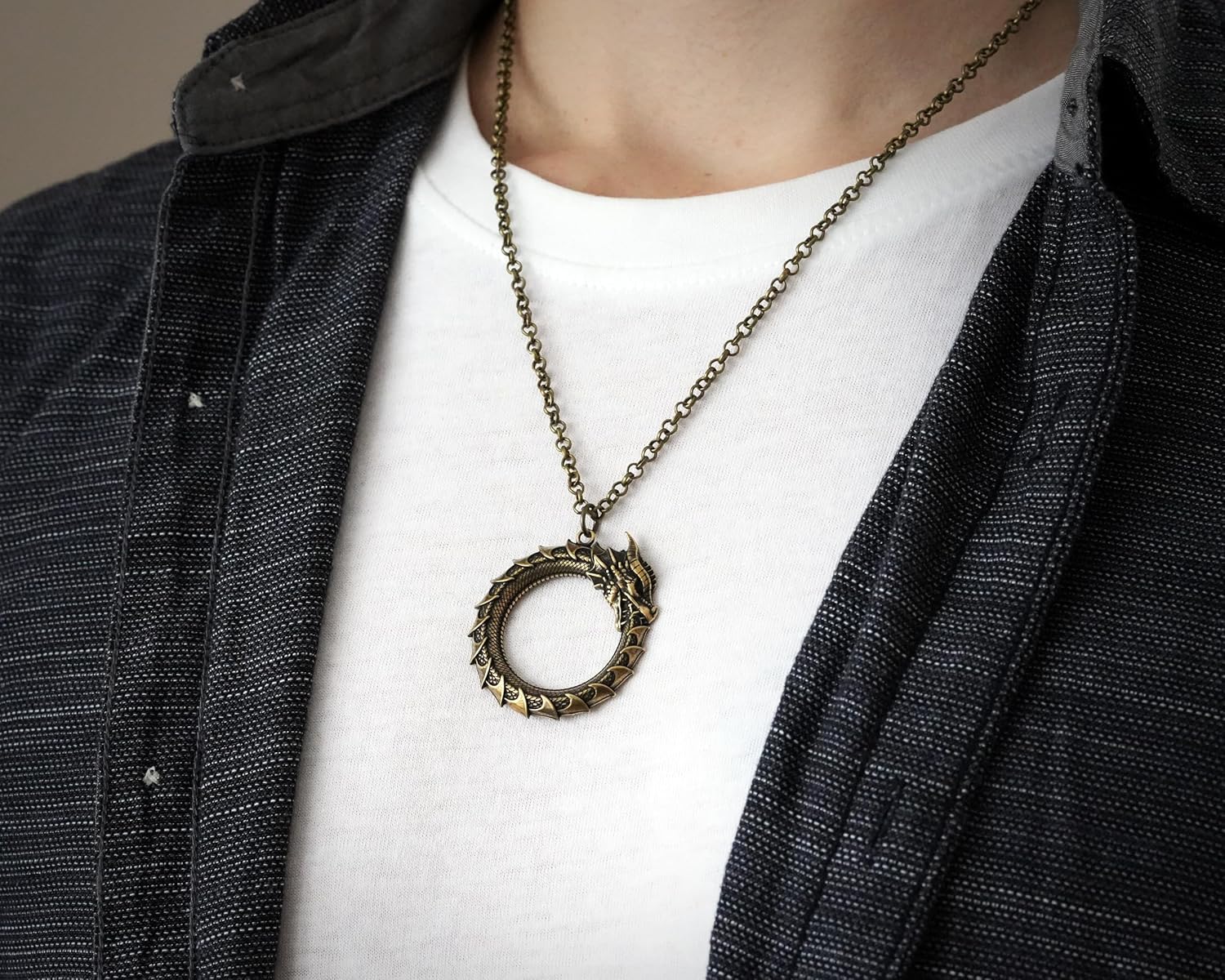 Viking Ouroboros Snake Necklace for Women Men – Dragon Snake Pendant Necklace Amulet – Sterling Silver Snake Chain Necklace – Snake Jewelry – Viking