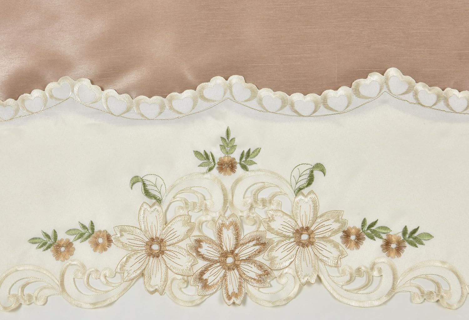 GOHD – Juego de cortinas de cocina con diseño floral, cenefa y nivel. Bonito bordado floral a juego en el borde con cortes (beige)