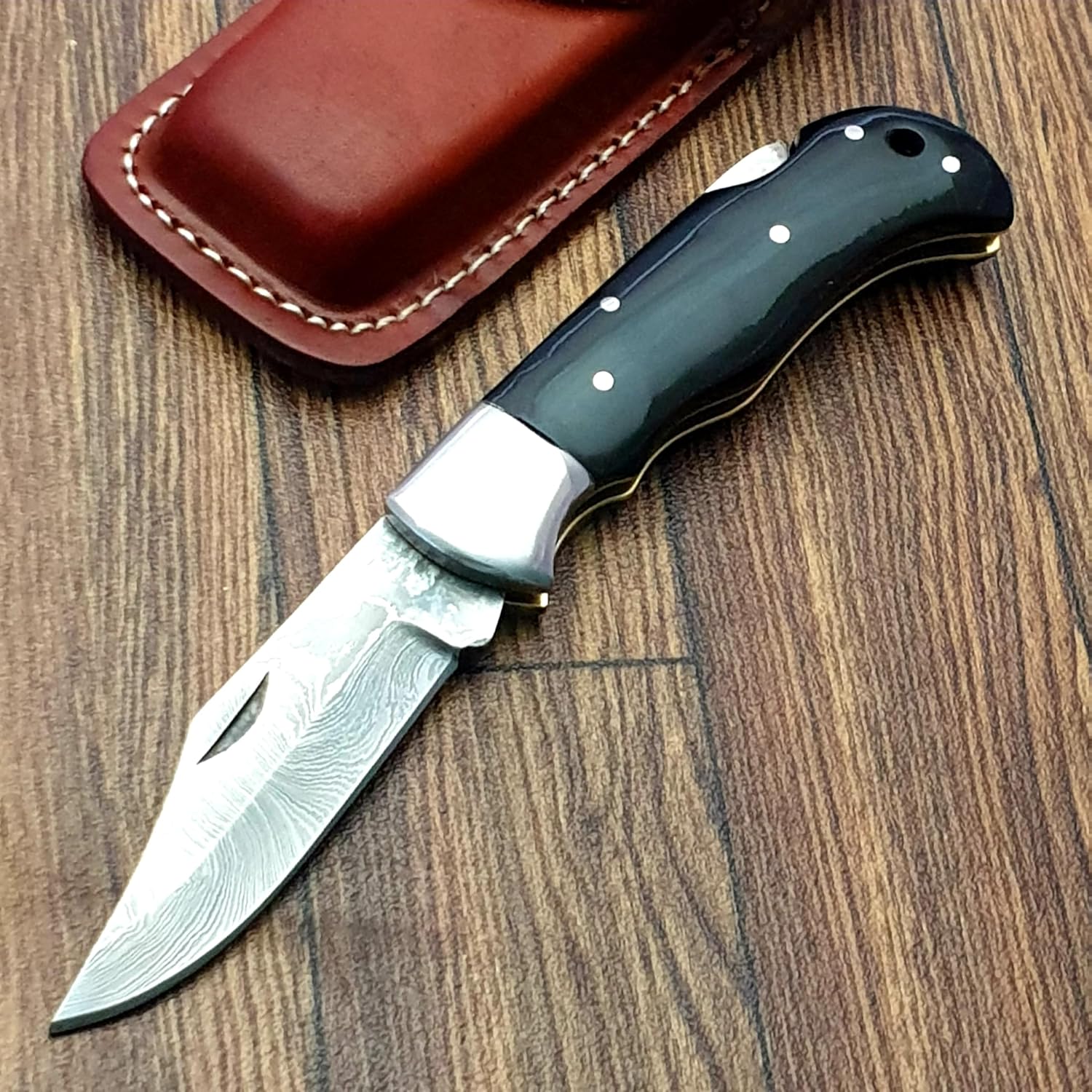 FZ-05 Cuchillo de bolsillo de Damasco hecho a mano para hombres  Cuchillo plegable con bloqueo de revestimiento  Cuchillo de bushcraft para pesca,