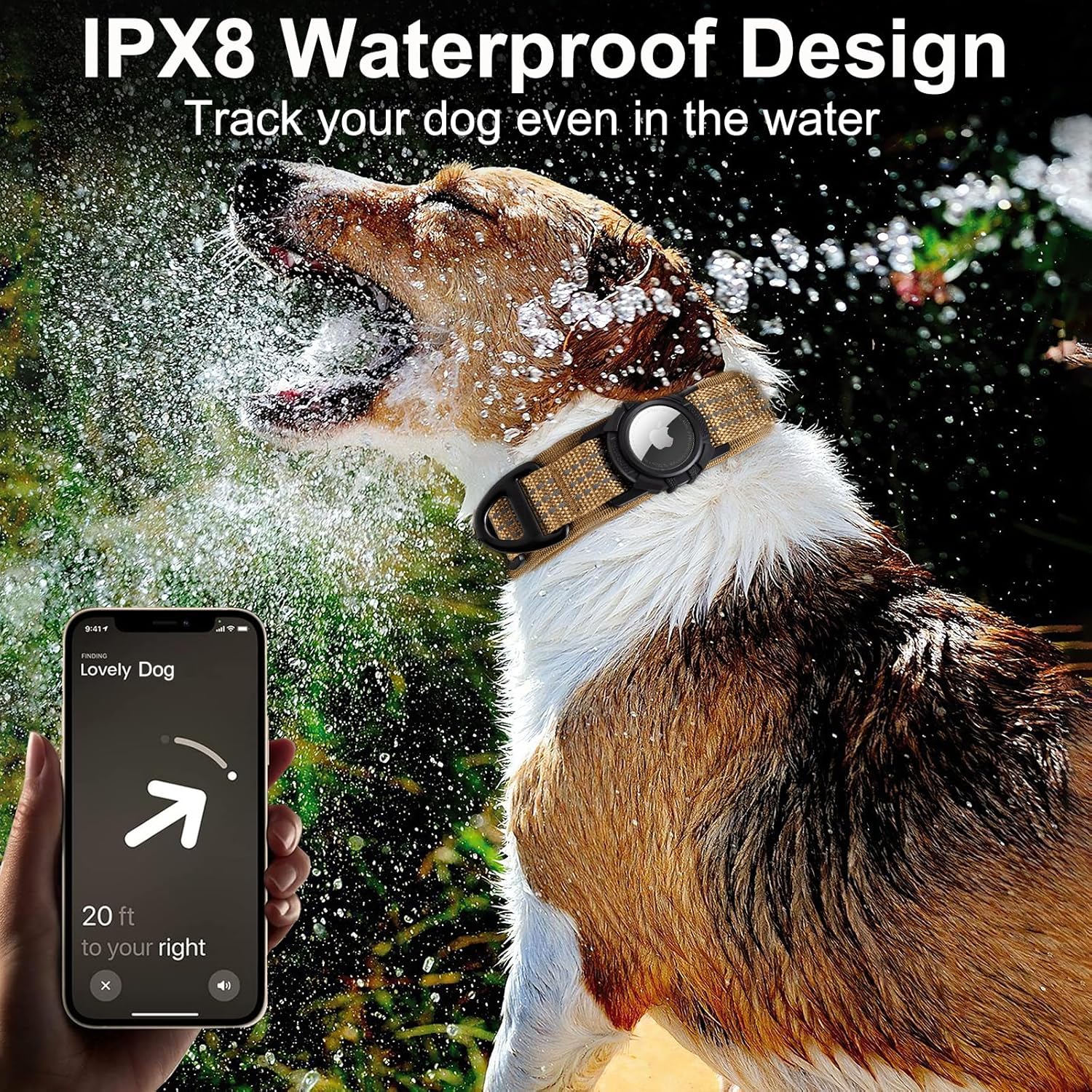 Collar táctico para perro AirTag con soporte impermeable para Airtag  Compatible con Apple Air Tag  Parches de velcro luminosos  Nylon 1000D cómodo