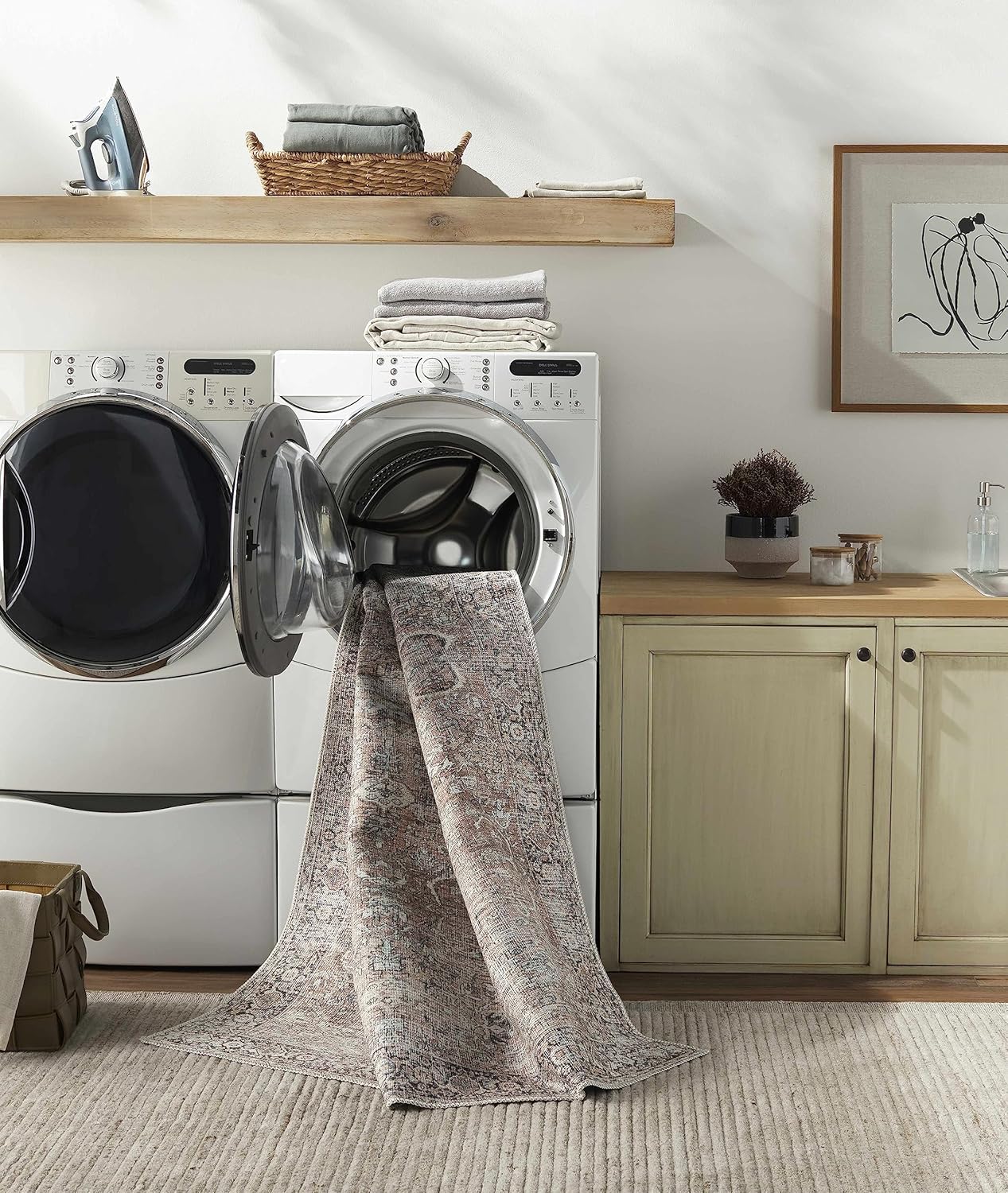 Kemer Collection – Alfombra de pasillo de cocina, lavable a máquina, estilo vintage, envejecida, desteñida, oriental bohemia persa con bordes