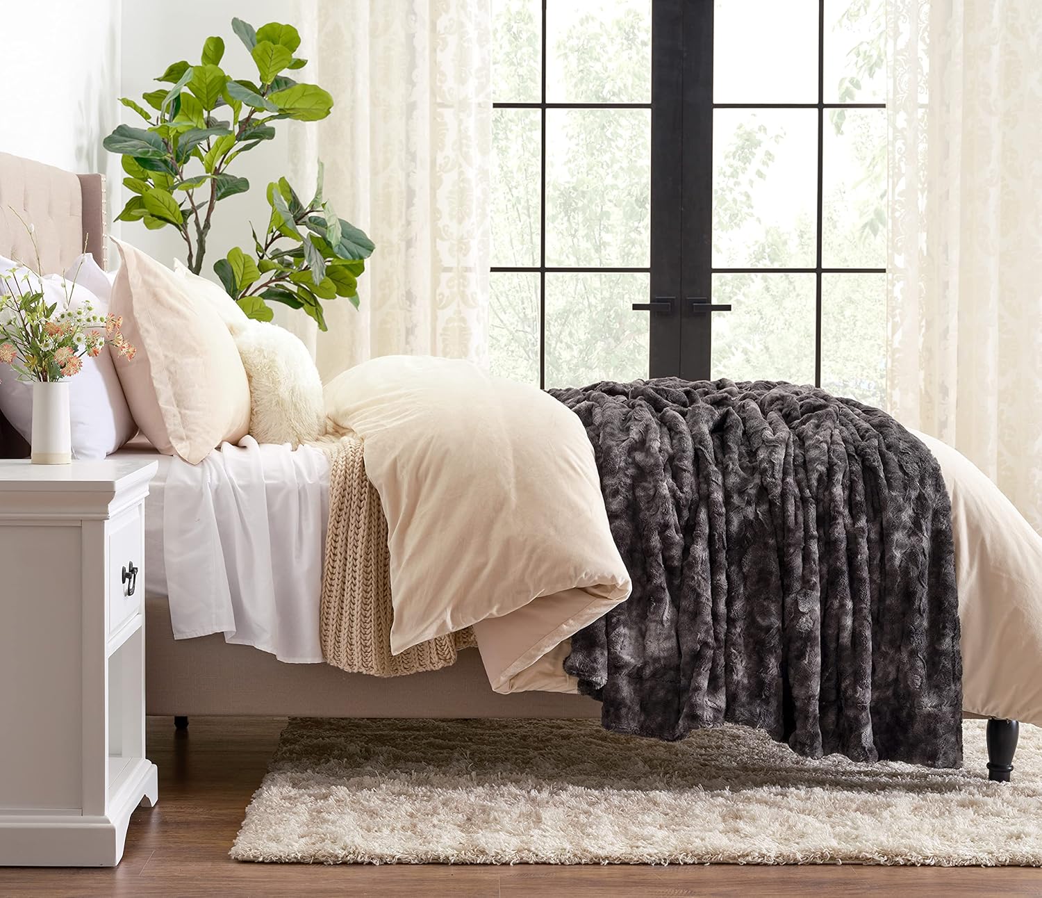 Chanasya Manta de piel sintética de lobo de doble cara de alta calidad, suave y acogedora para sofá, silla, sala de estar, dormitorio, regalo de