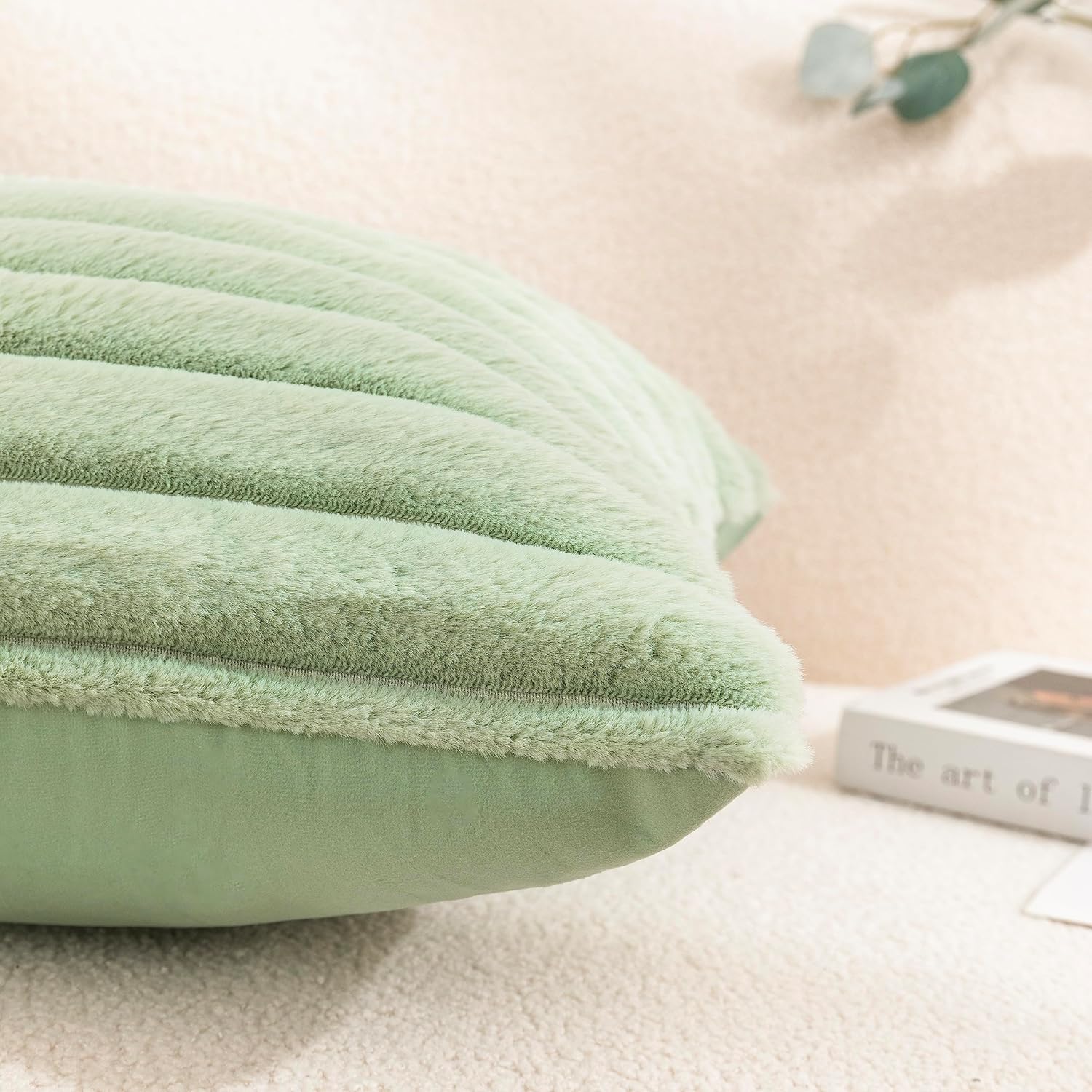 Uhomy Juego de 2 fundas de almohada decorativas de piel sintética para el hogar, de lujo, súper suaves y peludas, a rayas, para sofá, dormitorio,