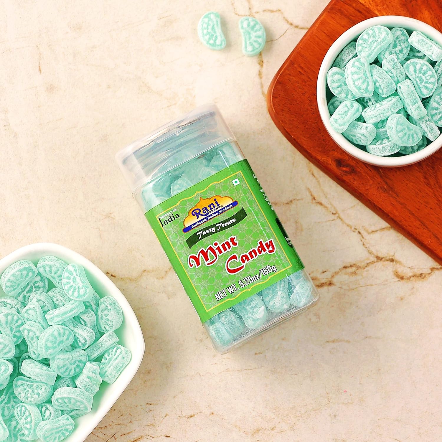 Rani Mint Candy – Caramelo de menta de 5.25 onzas (5.29 oz) sellado al vacío, parte superior fácil de abrir, recipiente resellable  Indian Tasty