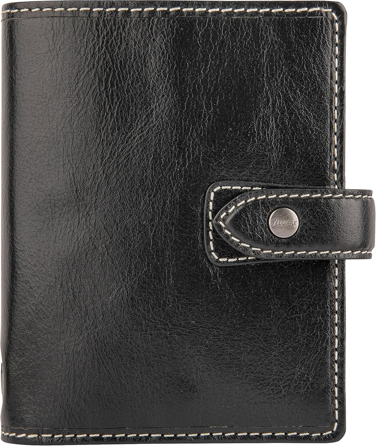 Filofax Malden – Organizador de bolsillo, color negro, táctil, cuero de búfalo de grano completo, seis anillos, con calendario semanal de algodón,