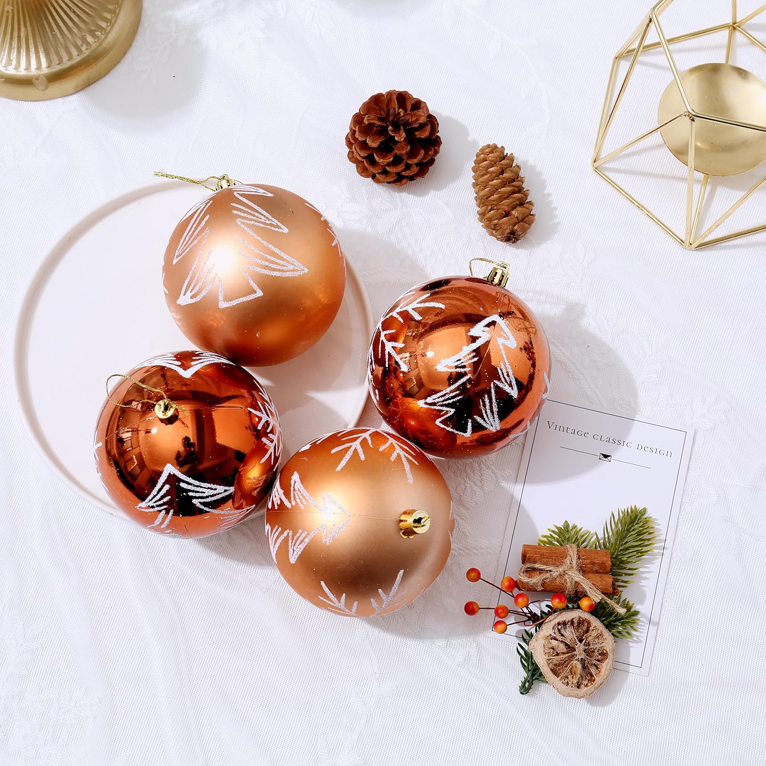 Esferas de adorno de Navidad, bolas de pintura extra grandes, juego de 4 pulgadas para colgar en el árbol (bronce)