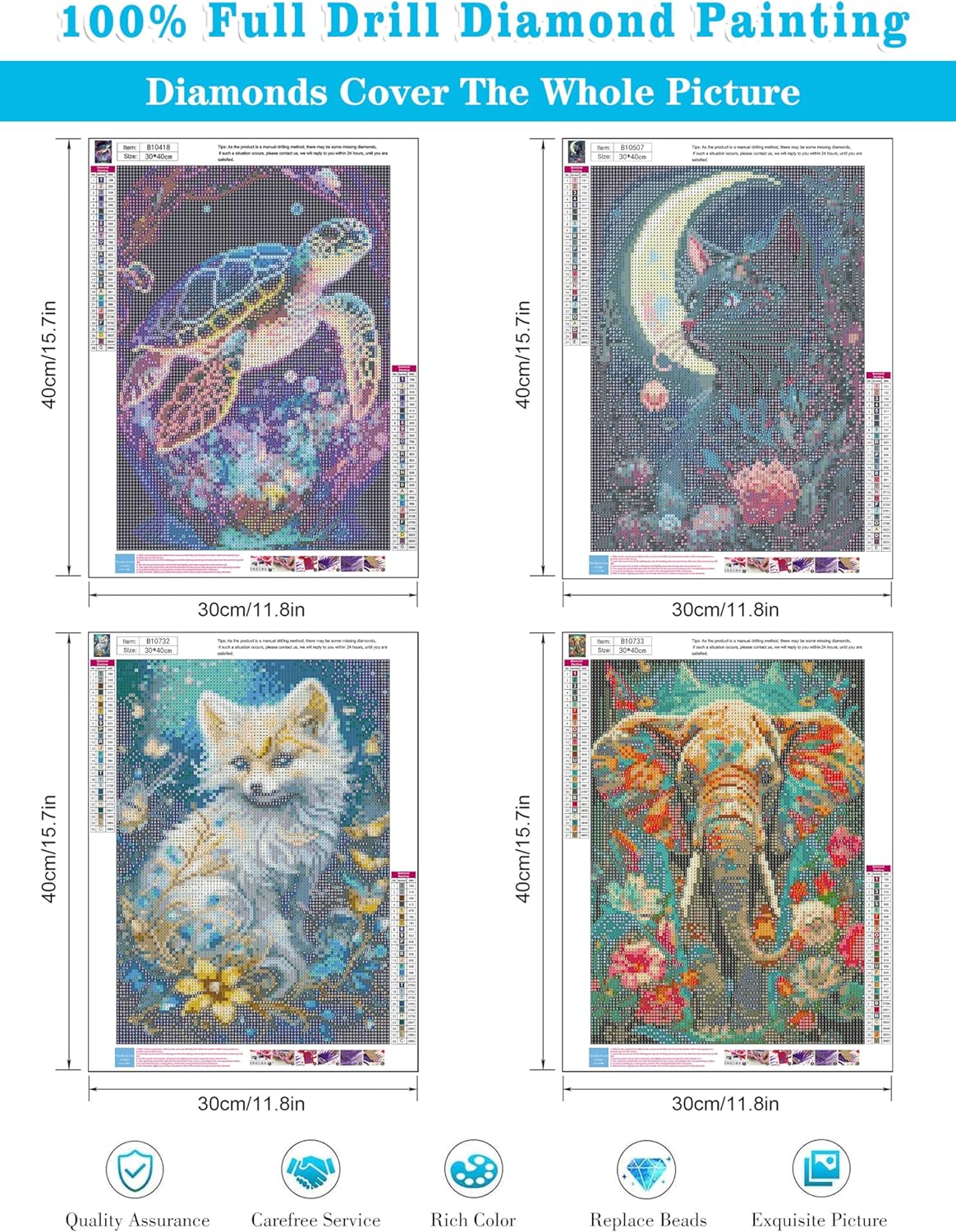 Meothan Kit de 4 piezas de pintura de diamantes para adultos, arte de diamantes de animales, gatos para principiantes, pintura de diamantes de vaca,