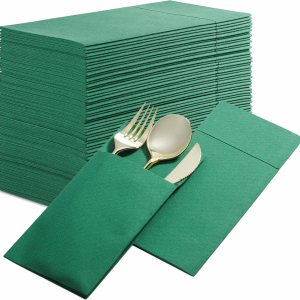 Servilletas desechables de lino con bolsillo integrado para cubiertos, paquete de 50 servilletas de papel preplegadas verdes para cenas, bodas o Servilletas desechables de lino con bolsillo integrado para cubiertos, paquete de 50 servilletas de papel preplegadas verdes para cenas, bodas o