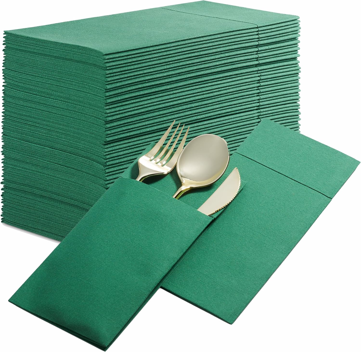 Servilletas desechables de lino con bolsillo integrado para cubiertos, paquete de 50 servilletas de papel preplegadas verdes para cenas, bodas o