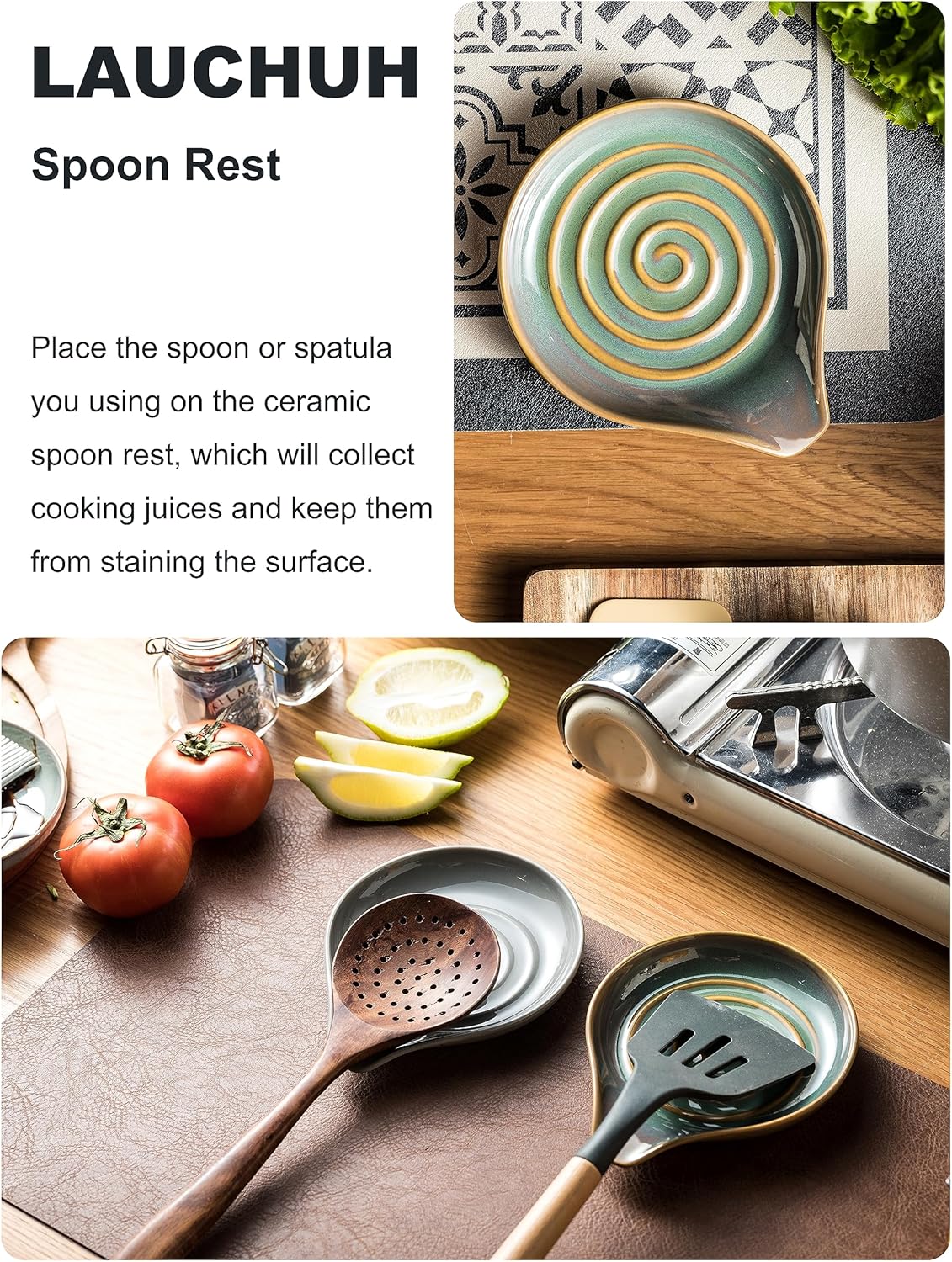 LAUCHUH Soporte para cuchara de cocina, soporte de cuchara de 5 pulgadas para encimera de cocina, soporte de espátula de cerámica para cucharón,