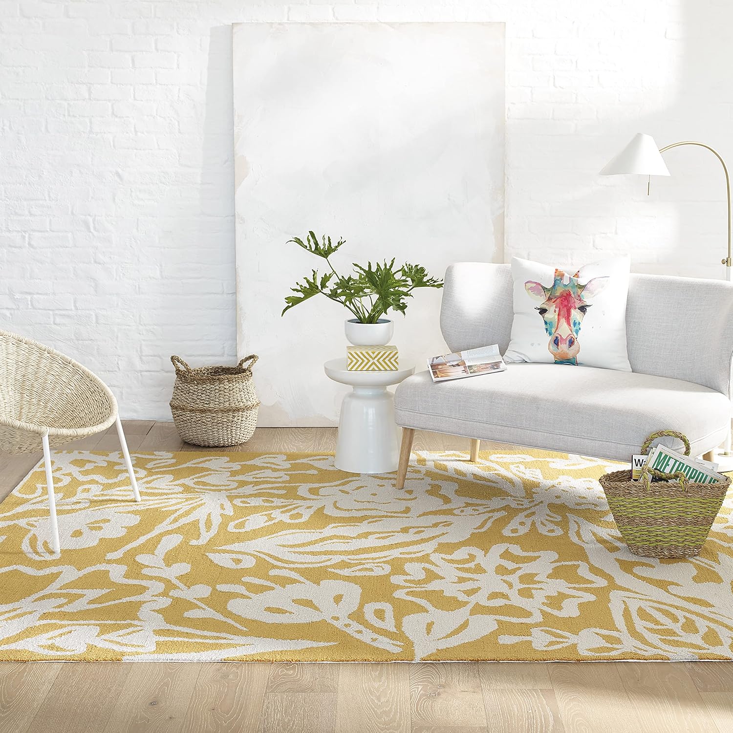 Fab Habitat Alfombra interior o exterior I Entryway, Living Comedor I Gancho a mano, resistente a las manchas, suave I Glamis – Amarillo mostaza, 3
