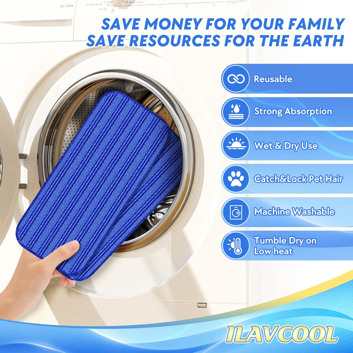 Paquete de 6 almohadillas reutilizables para trapeador compatibles con trapeador Swiffer Wet Jet, almohadillas de recambio de almohadillas de