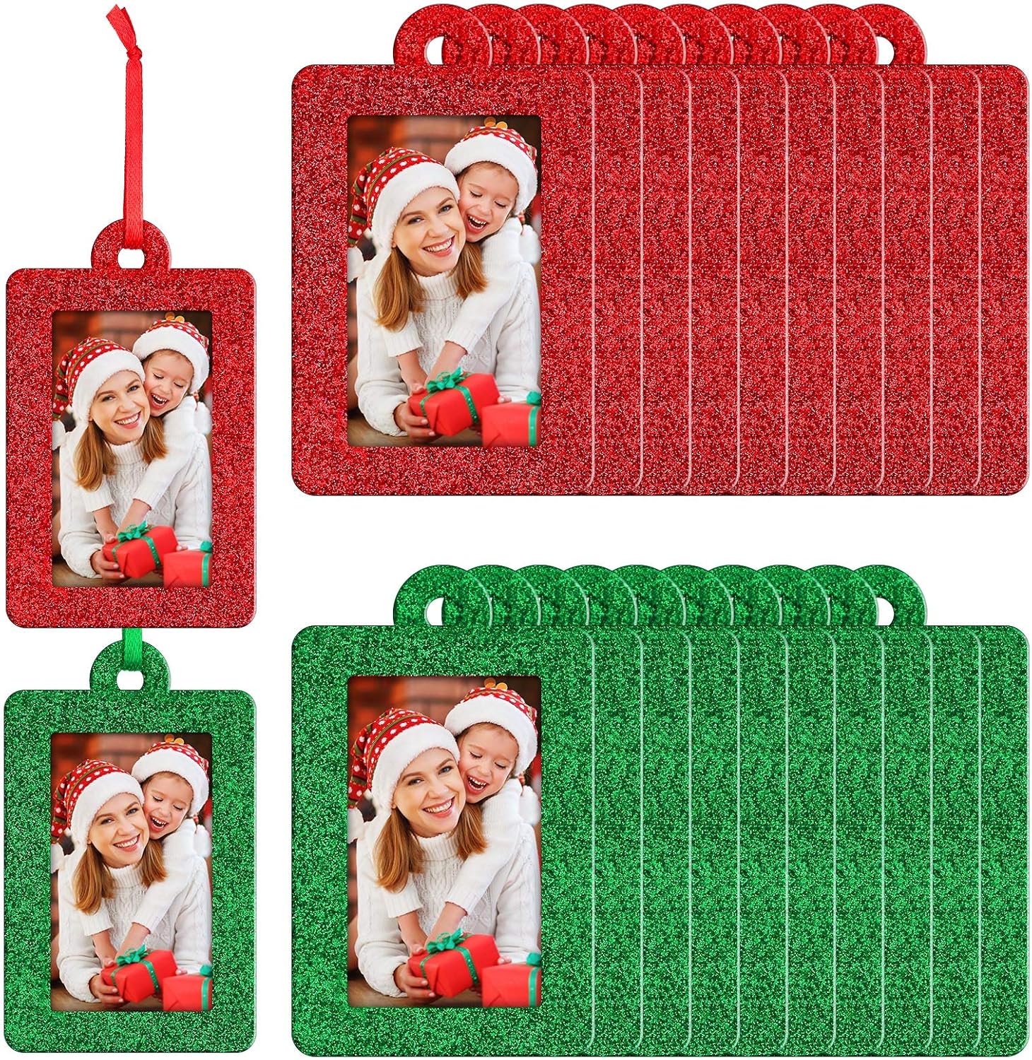 20 Pieces Christmas Photo Frames Ornament Mini Felt Hanging Picture Frame Small Picture Frame Christmas Tree Hanging Ornament for Family Xmas