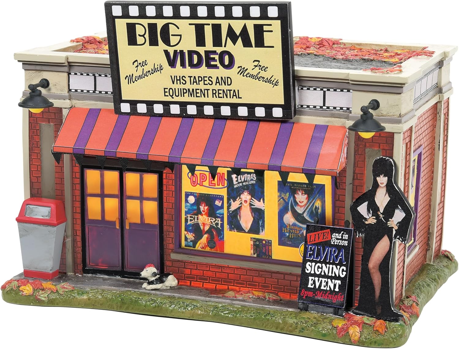 Department 56 Elvira Mistress of The Dark Village Big Time Video Store – Edificio iluminado, 6 pulgadas, multicolor