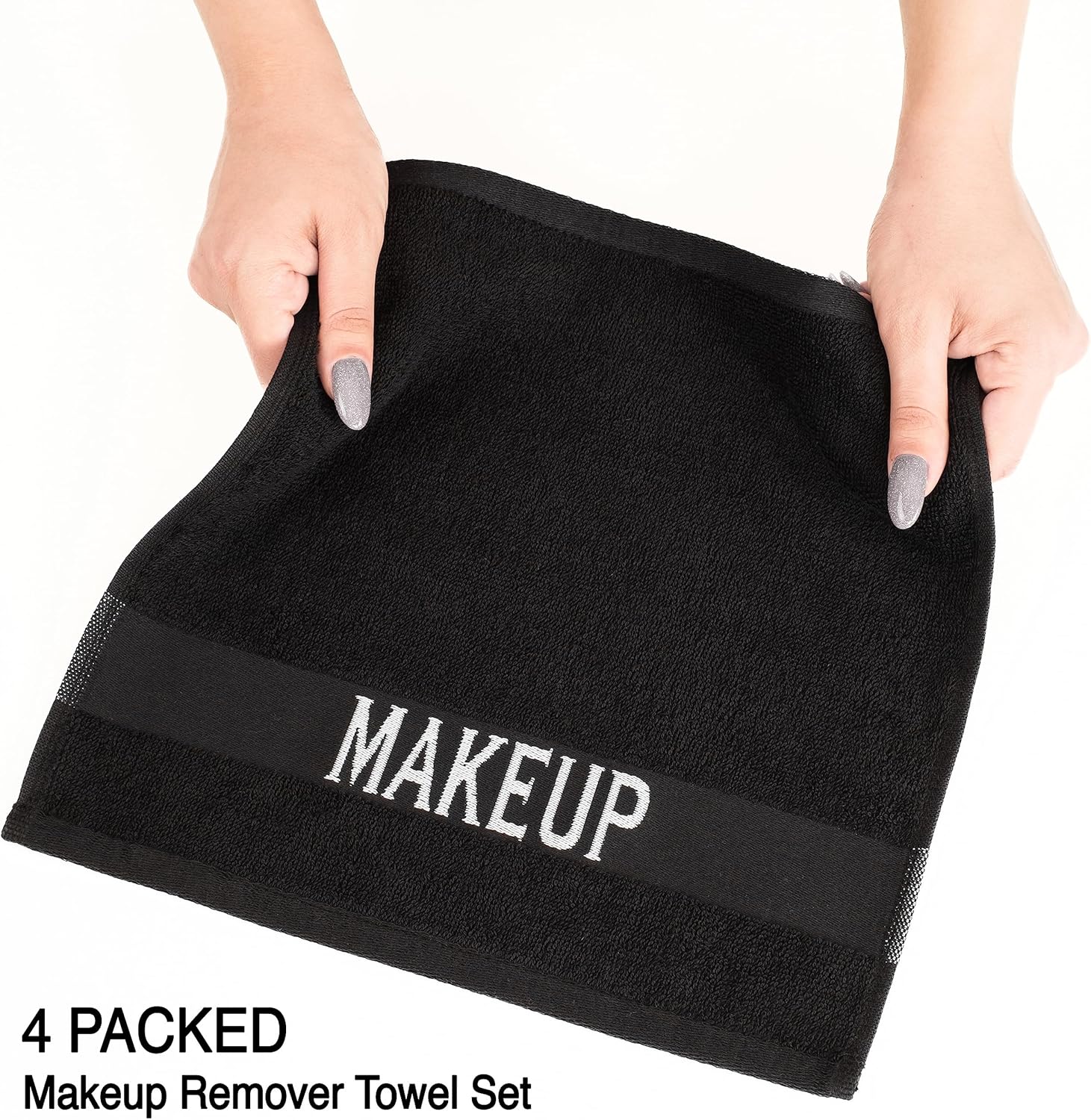 American Soft Linen – Toallitas, 100% de algodón, para usar como desmaquillante, para la cara, 12 x 12 pulgadas, 4 unidades, color negro