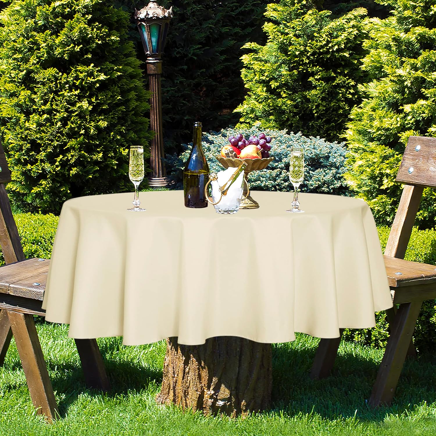 Fitable Mantel redondo color marfil de 60 pulgadas, resistente a las manchas y a las arrugas, lavable, mantel decorativo para mesa de comedor,