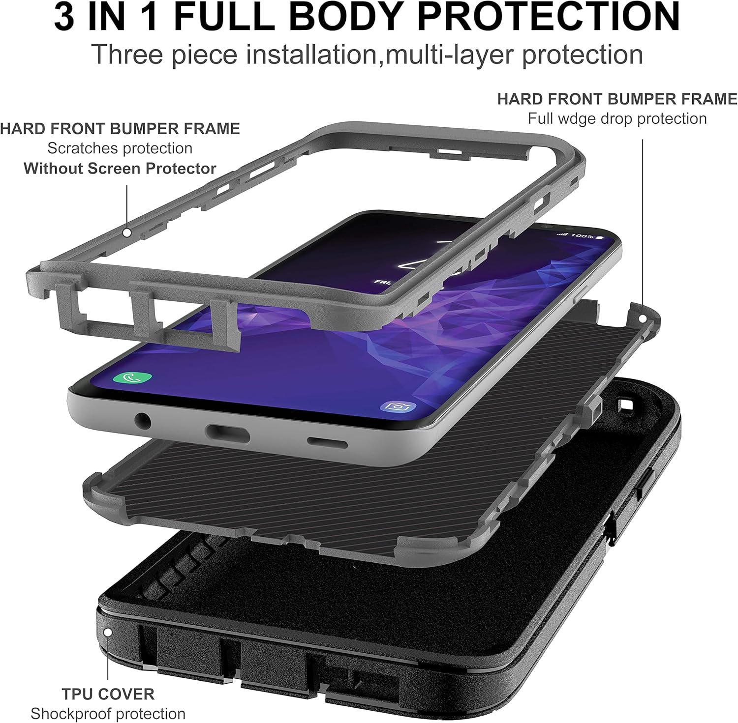 Funda para Galaxy S9 Plus, Samsung Galaxy S9 Plus con protector de pantalla de TPU flexible autorreparable 2 unidades, funda de protección