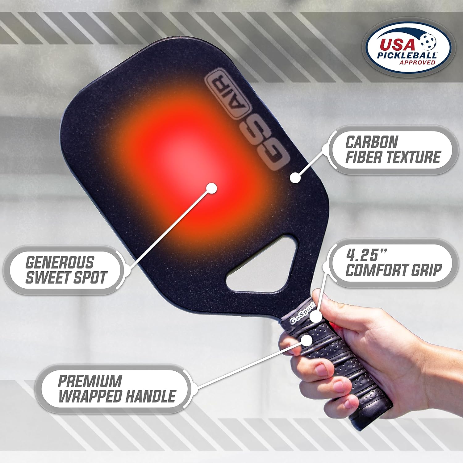 GoSports USAPA Approved Carbon Fiber Pickleball Paddle – GS AIR or GS PRO