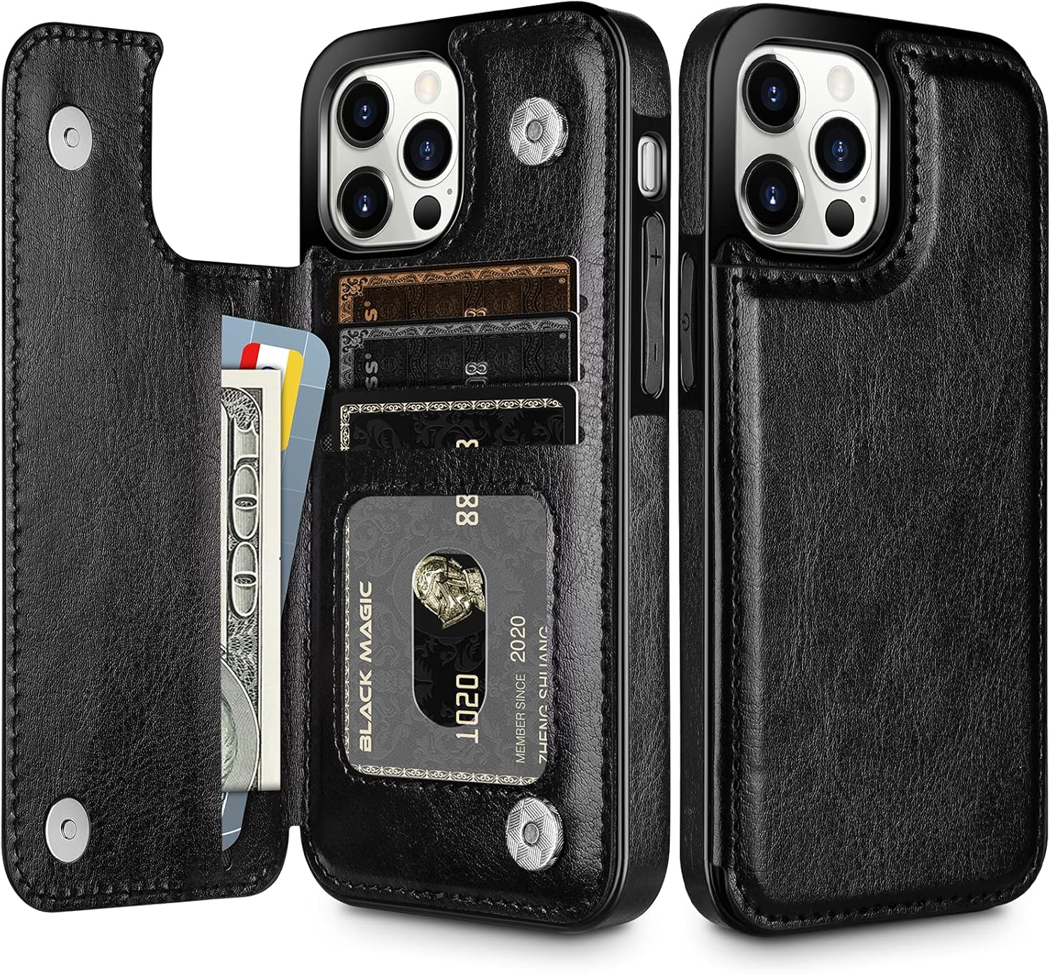 HianDier Funda para iPhone 14 Pro Max con tarjetero para mujeres y hombres, funda protectora de piel sintética con función atril, cierre magnético,