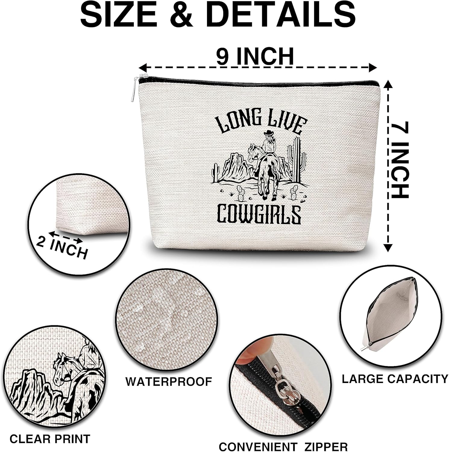 Bolsa de maquillaje de vaqueras, regalos occidentales para mujeres, bolsa de cosméticos de Rodeo del país occidental, regalo de amistad para